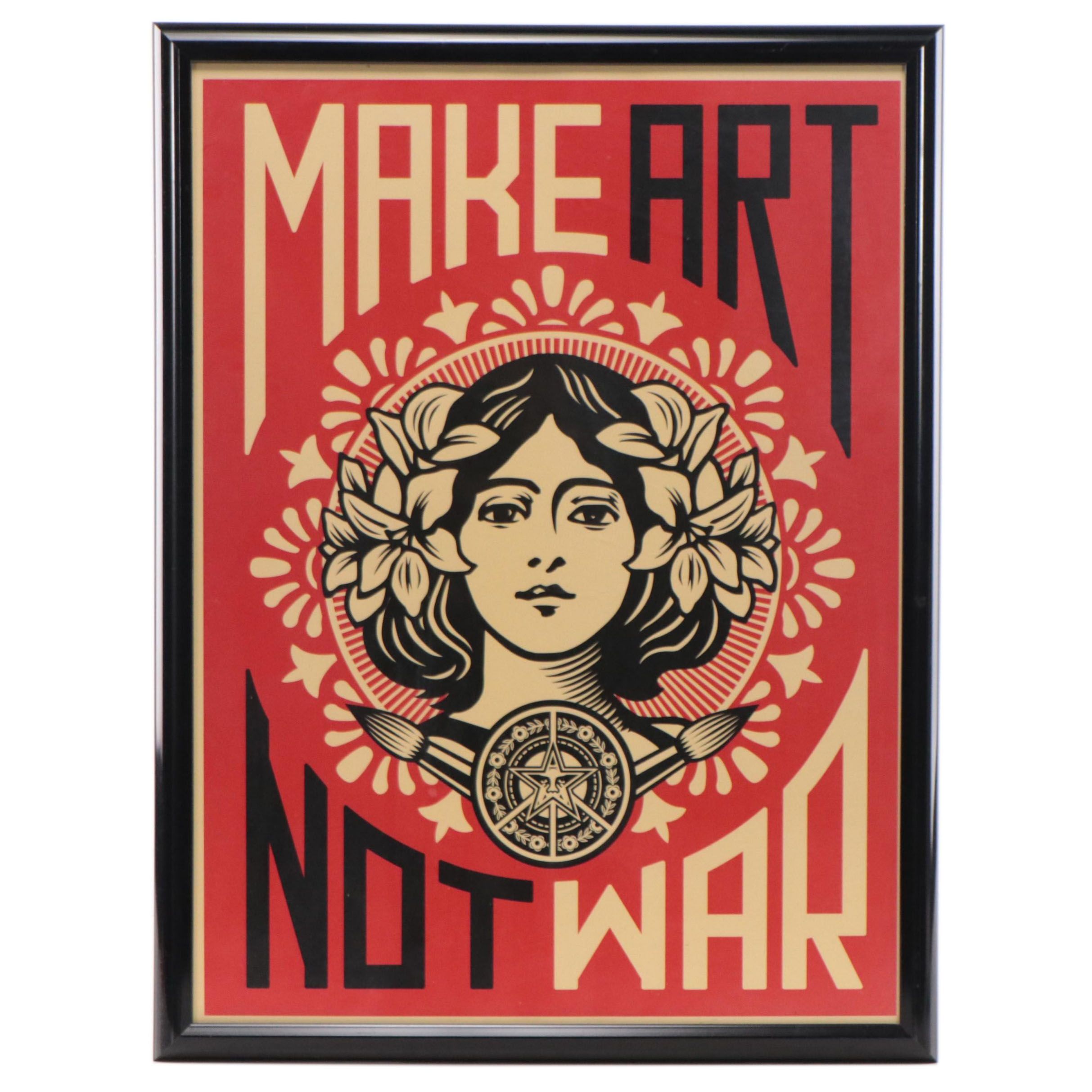 Offset Lithograph Inspired by Shepard Fairey "Make Art Not War"
