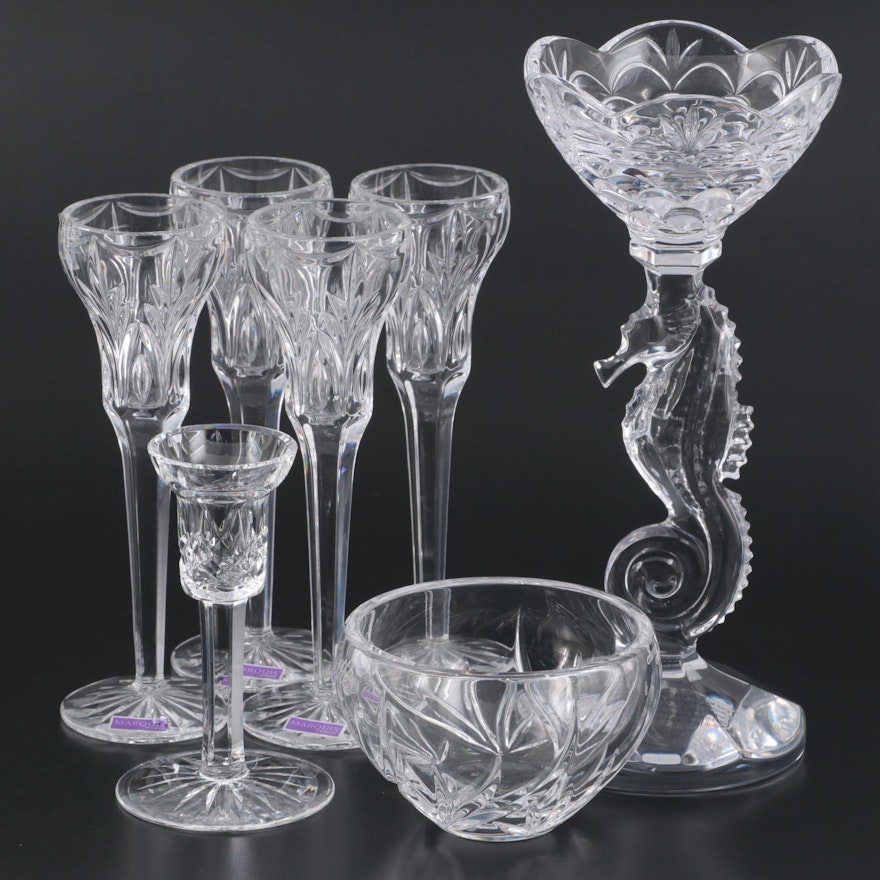 Waterford "Seahorse" and "Lismore" Crystal Candlesticks with Marquis Décor