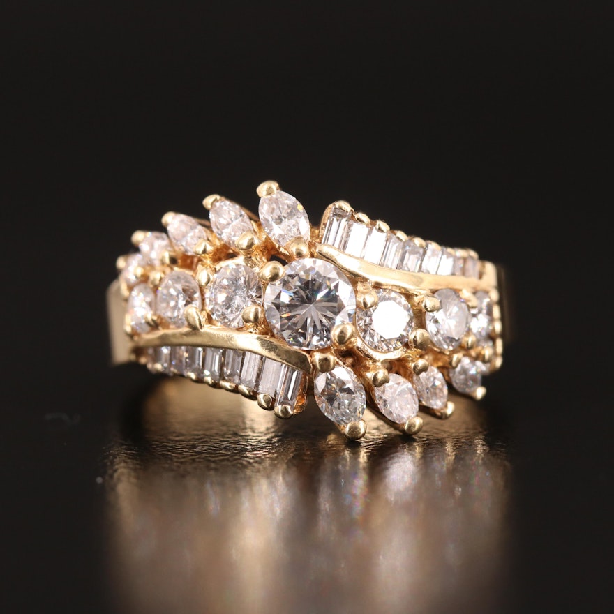 14K 1.61 CTW Diamond Cluster Ring