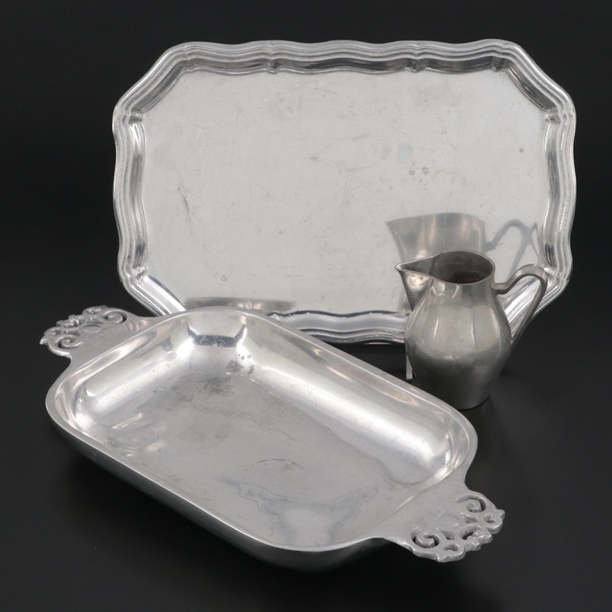 Reed & Barton Pewter Creamer with Wilton Tray and Nambé Aluminium Handled Dish