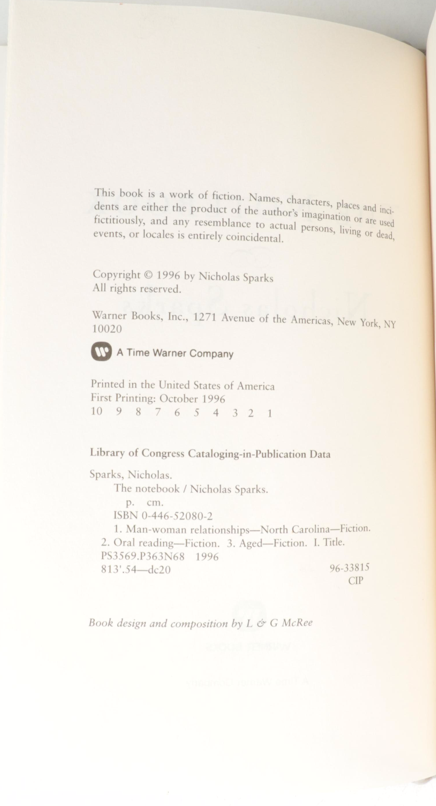 Signed First Edition "The Notebook" by Nicholas Sparks, 1996