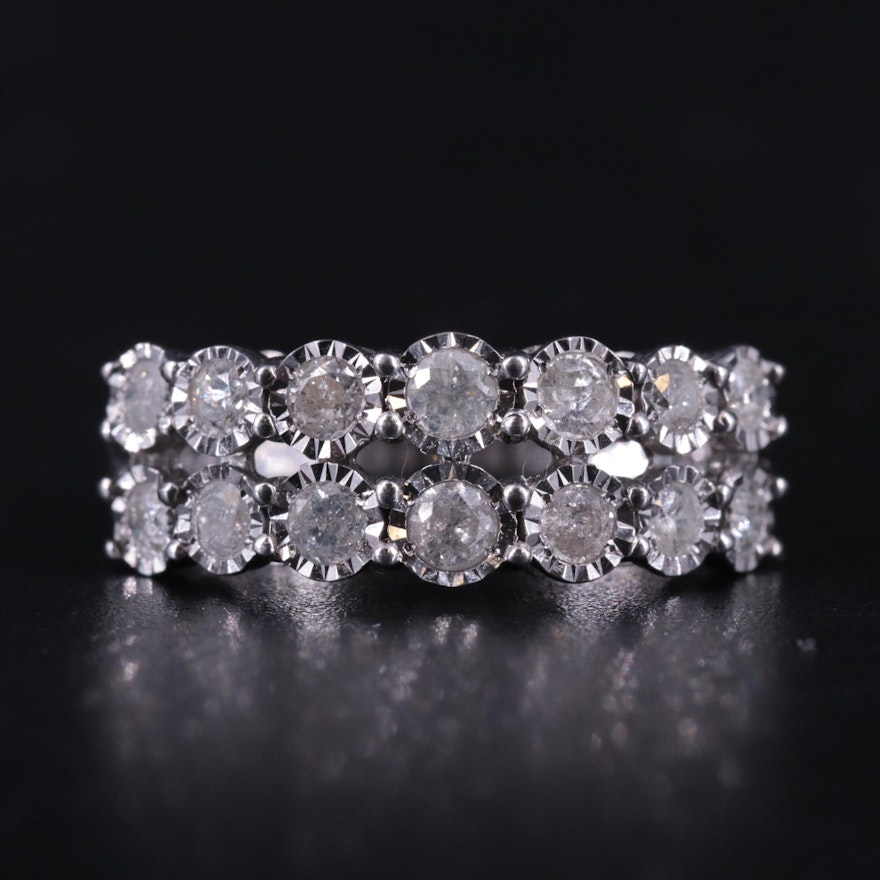 Sterling Silver Two-Row Diamond Ring