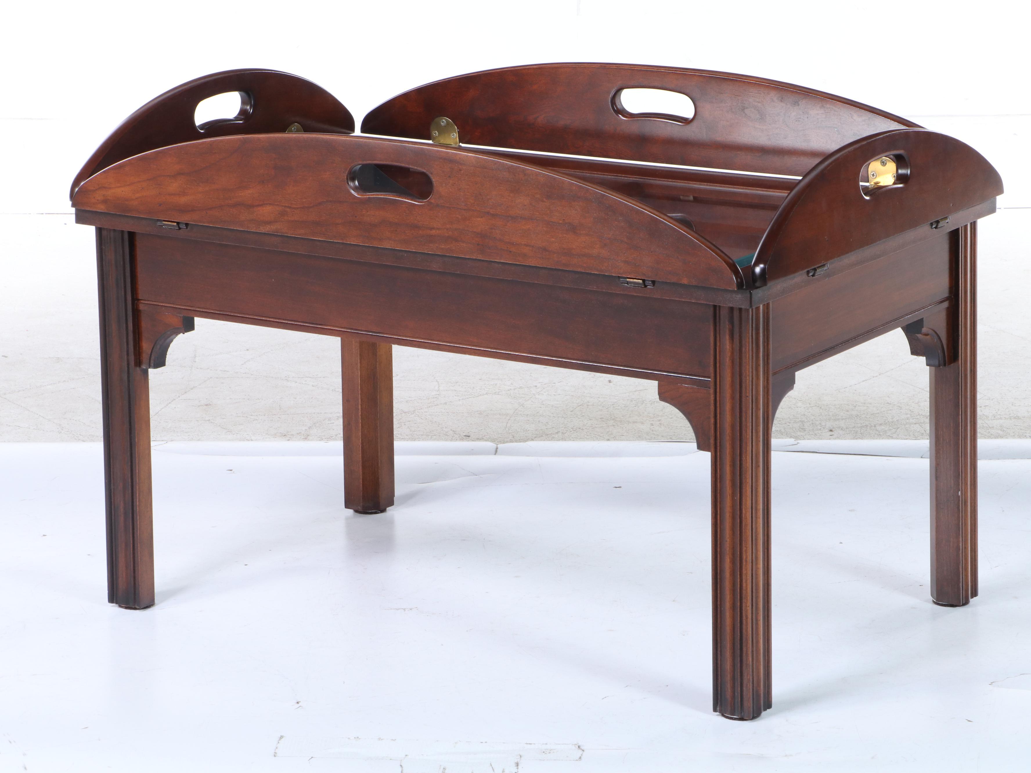 Chippendale Style Cherrywood and Glass Top Butler's Tray Coffee Table