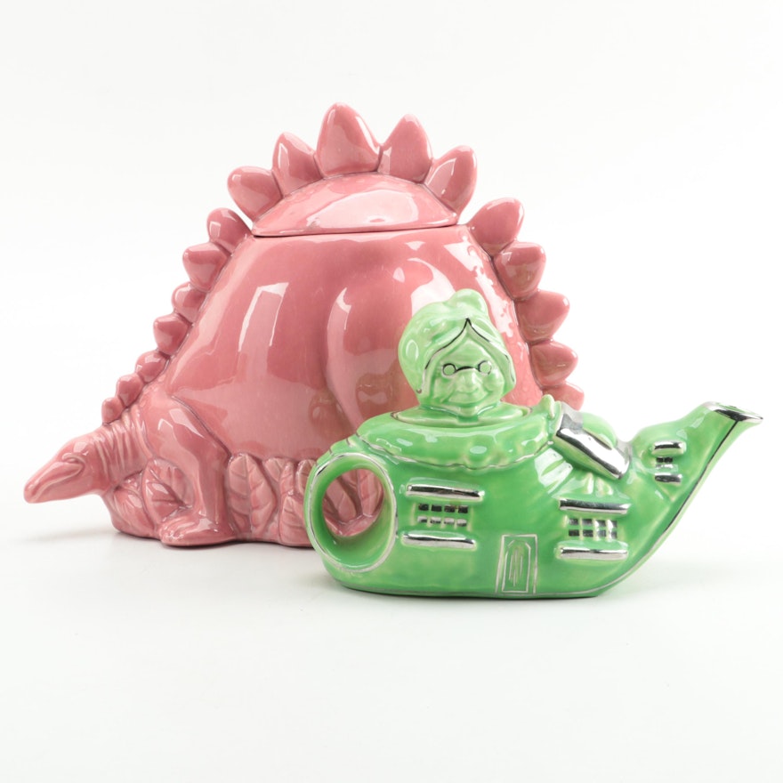 Vincent Martinez for Metlox Pottery Stegosaurus Cookie Jar with English Teapot