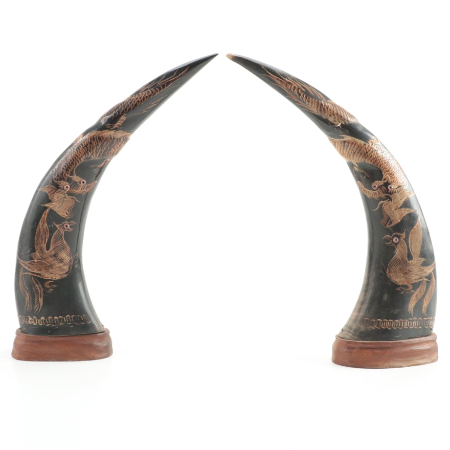 Buffalo Horn Carving of Chinese Style Motif