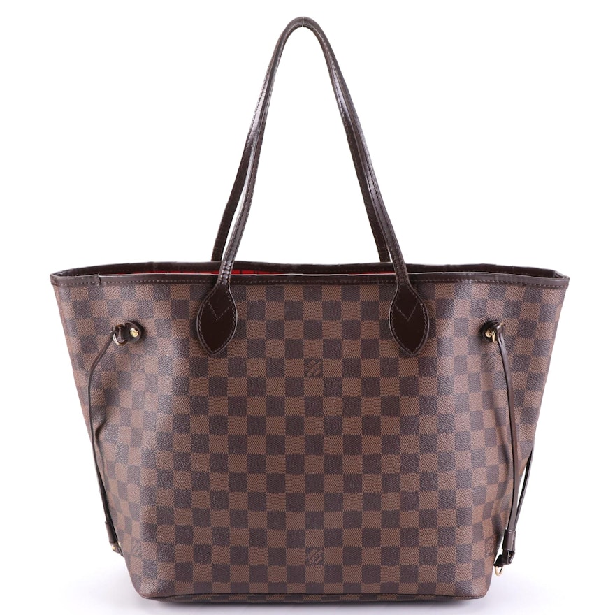 Louis Vuitton Neverfull MM Tote in Damier Ebene Canvas/Dark Brown Leather