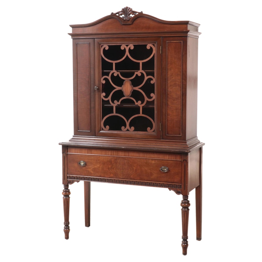 Walnut China Cabinet on Fluted Legs, 1930s