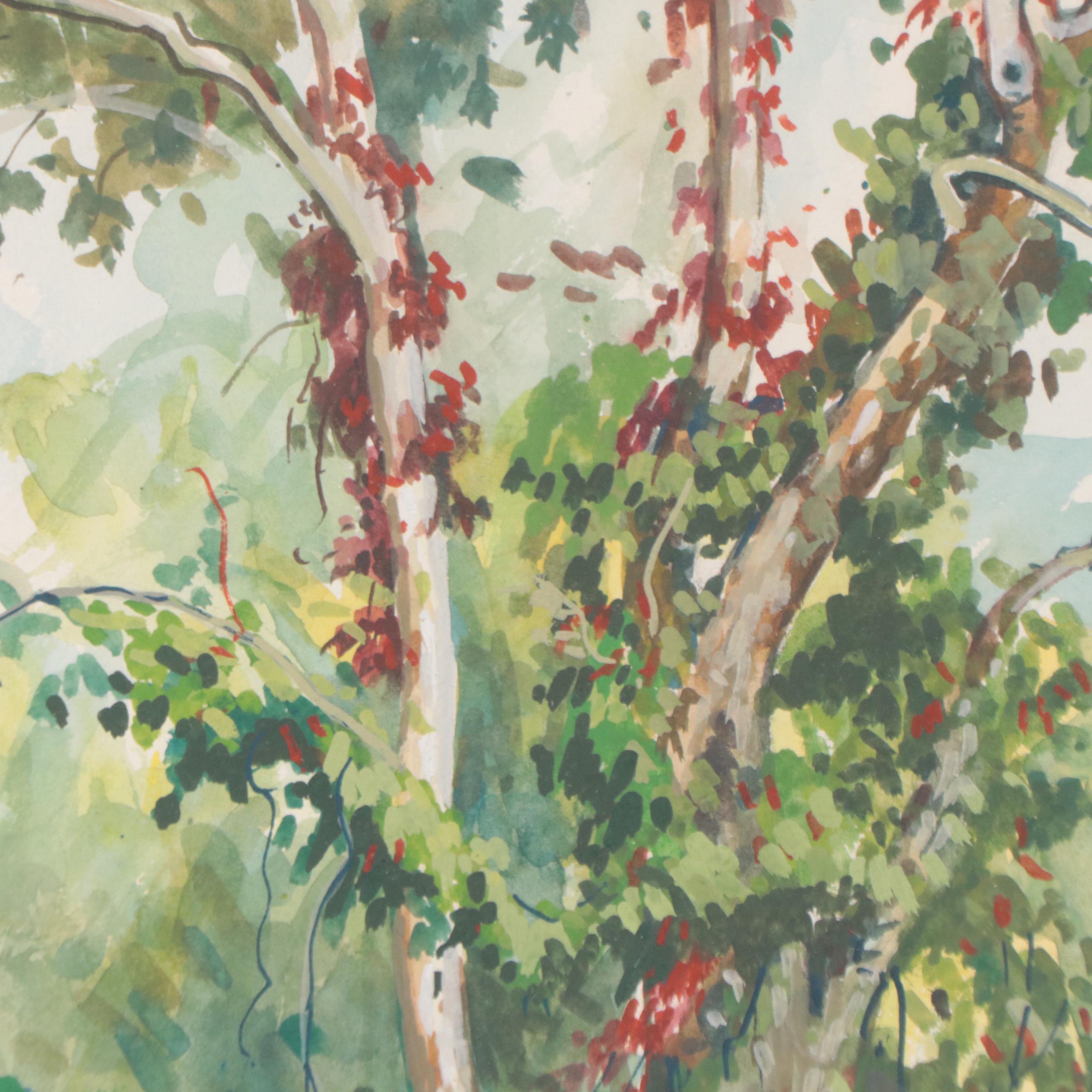 Francis Clark Brown Landscape Watercolor Painting