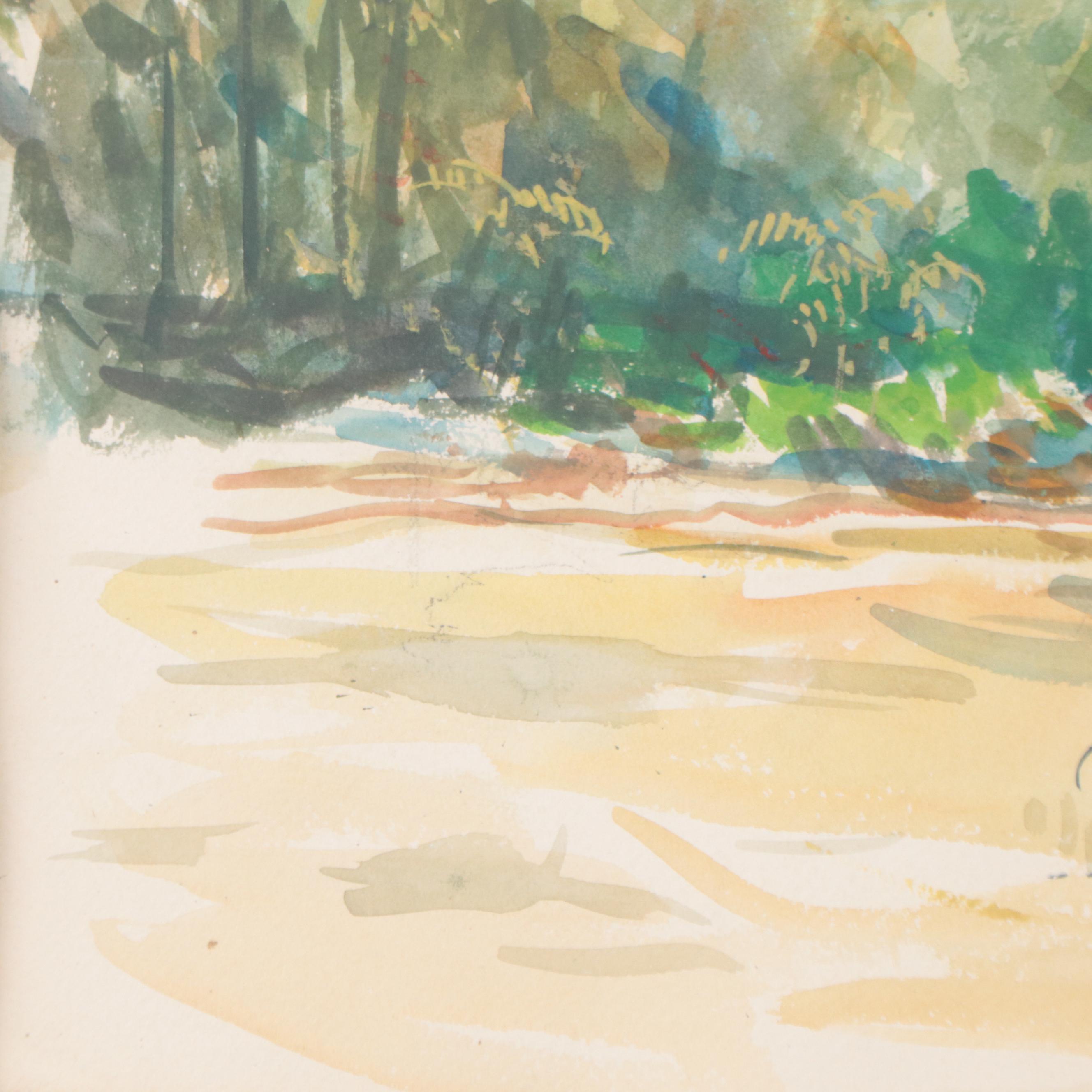 Francis Clark Brown Landscape Watercolor Painting