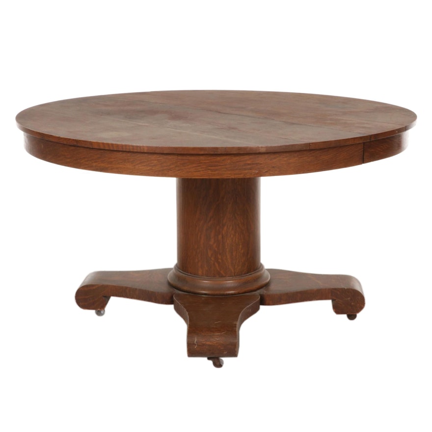 Empire Style Oak Pedestal Dining Table, Late 19th to Early 20th Century