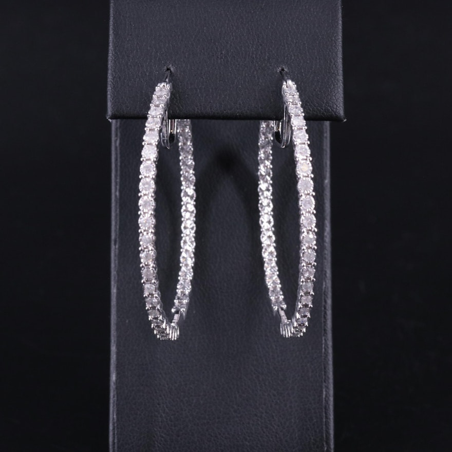 Sterling 1.02 CTW Diamond Hoop Earrings