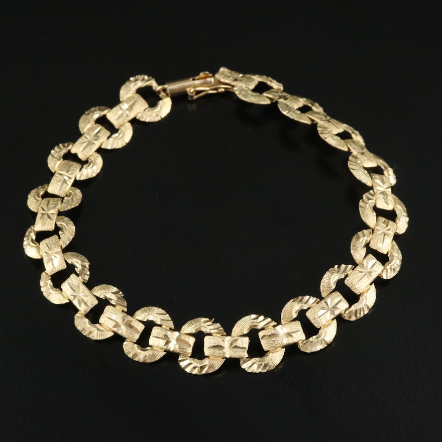 14K Engraved Book Link Chain Bracelet