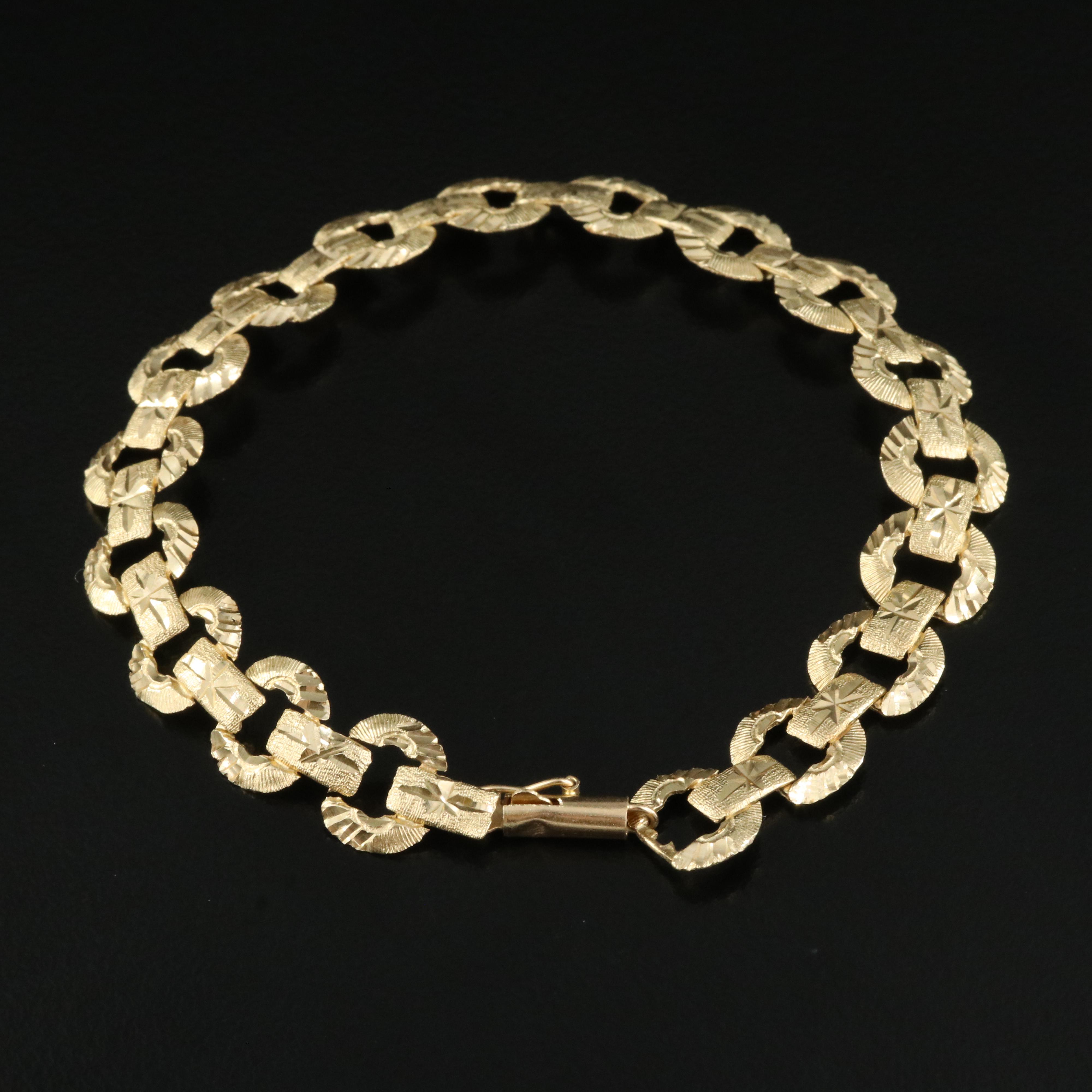 14K Engraved Book Link Chain Bracelet