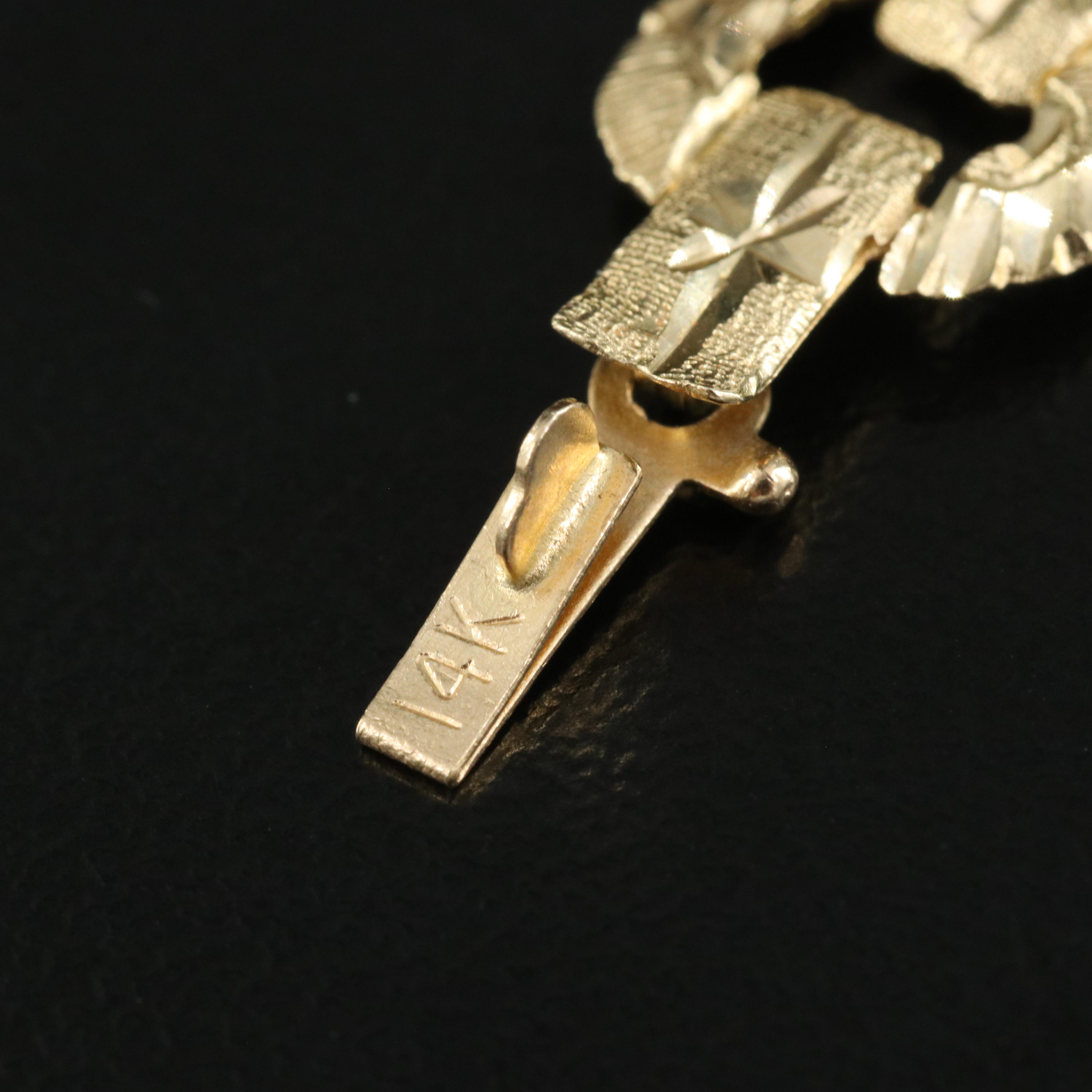 14K Engraved Book Link Chain Bracelet