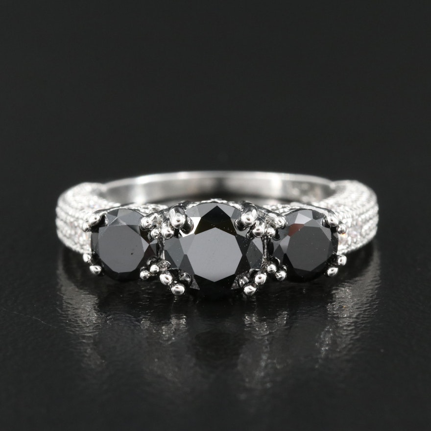 Sterling Black Onyx and Cubic Zirconia Ring