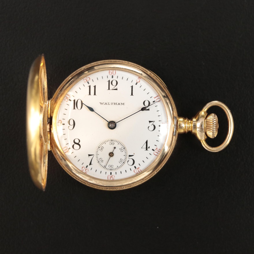 14K 1903 Waltham Side Wind Hunter Case Pocket Watch