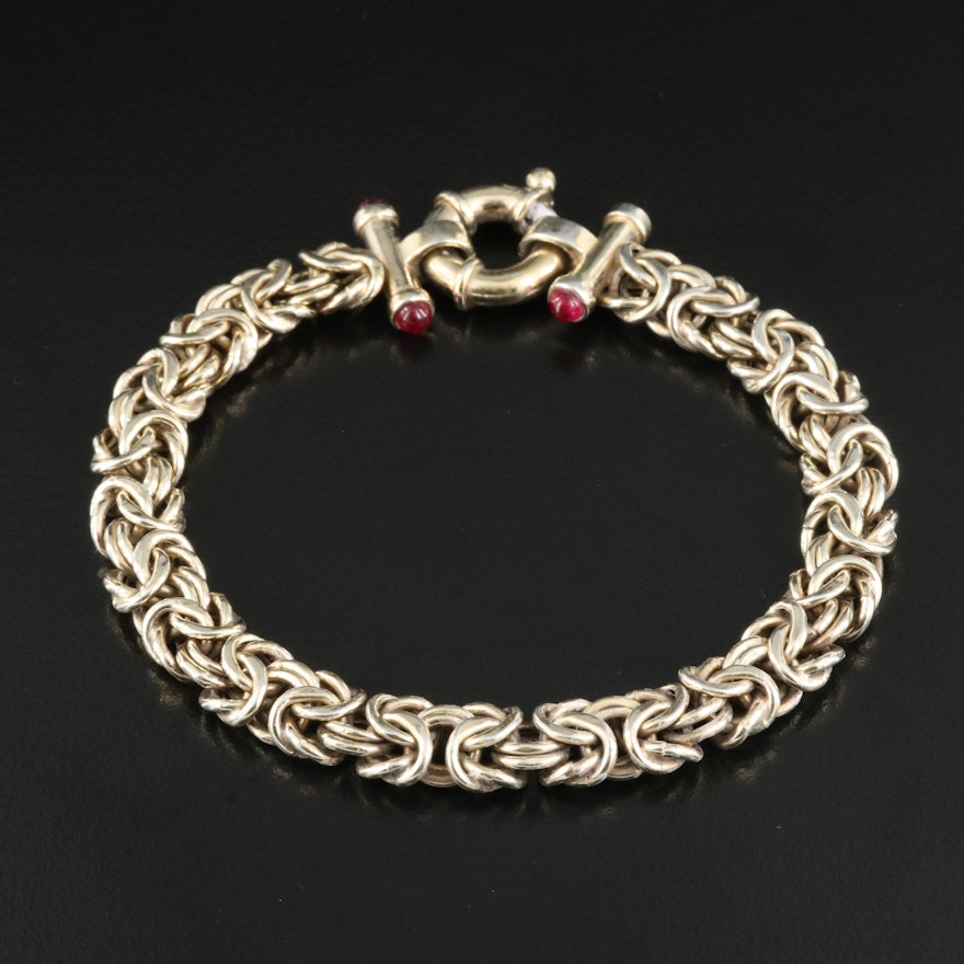 Italian Sterling Ruby Byzantine Chain Bracelet