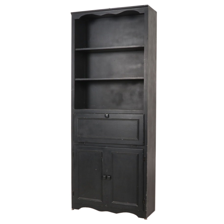 Ebonized Wood Drop-Front Secretary Bookcase, Mid to Late 20th Century