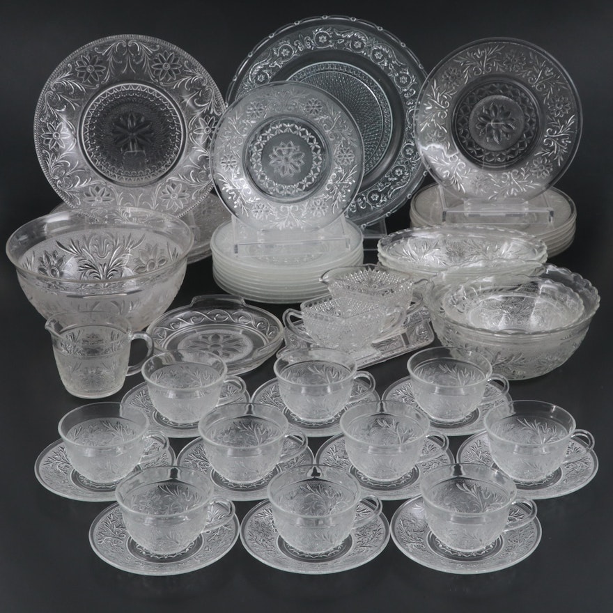 Sandwich and Other Clear Pressed Glass Dinnerware, Mid-20th Century
