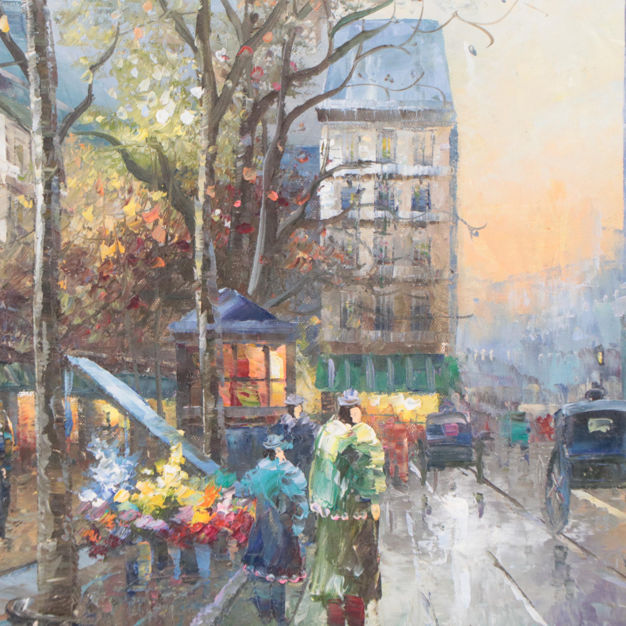 Impressionistic European Street Scene Acrylic Painting