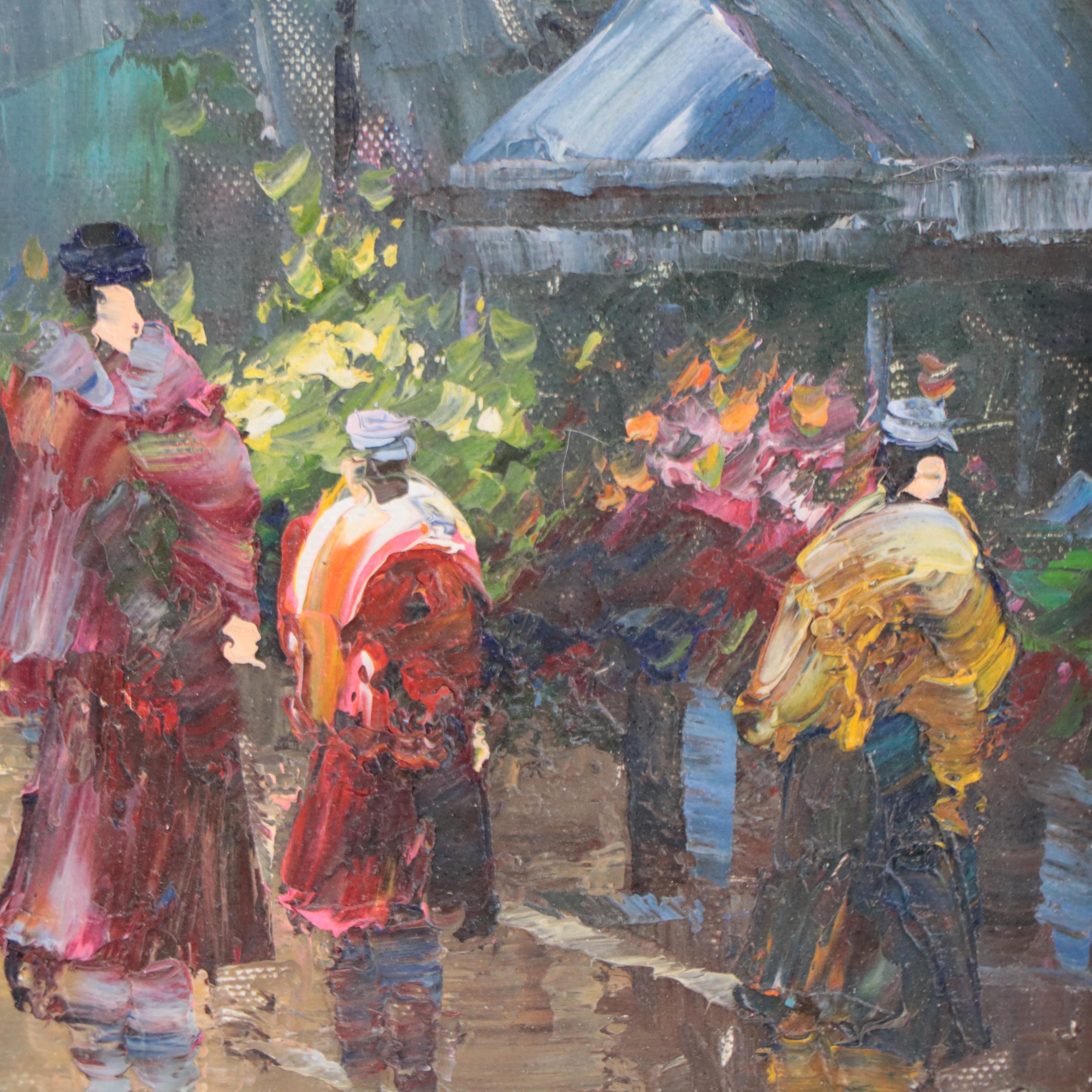 Impressionistic European Street Scene Acrylic Painting