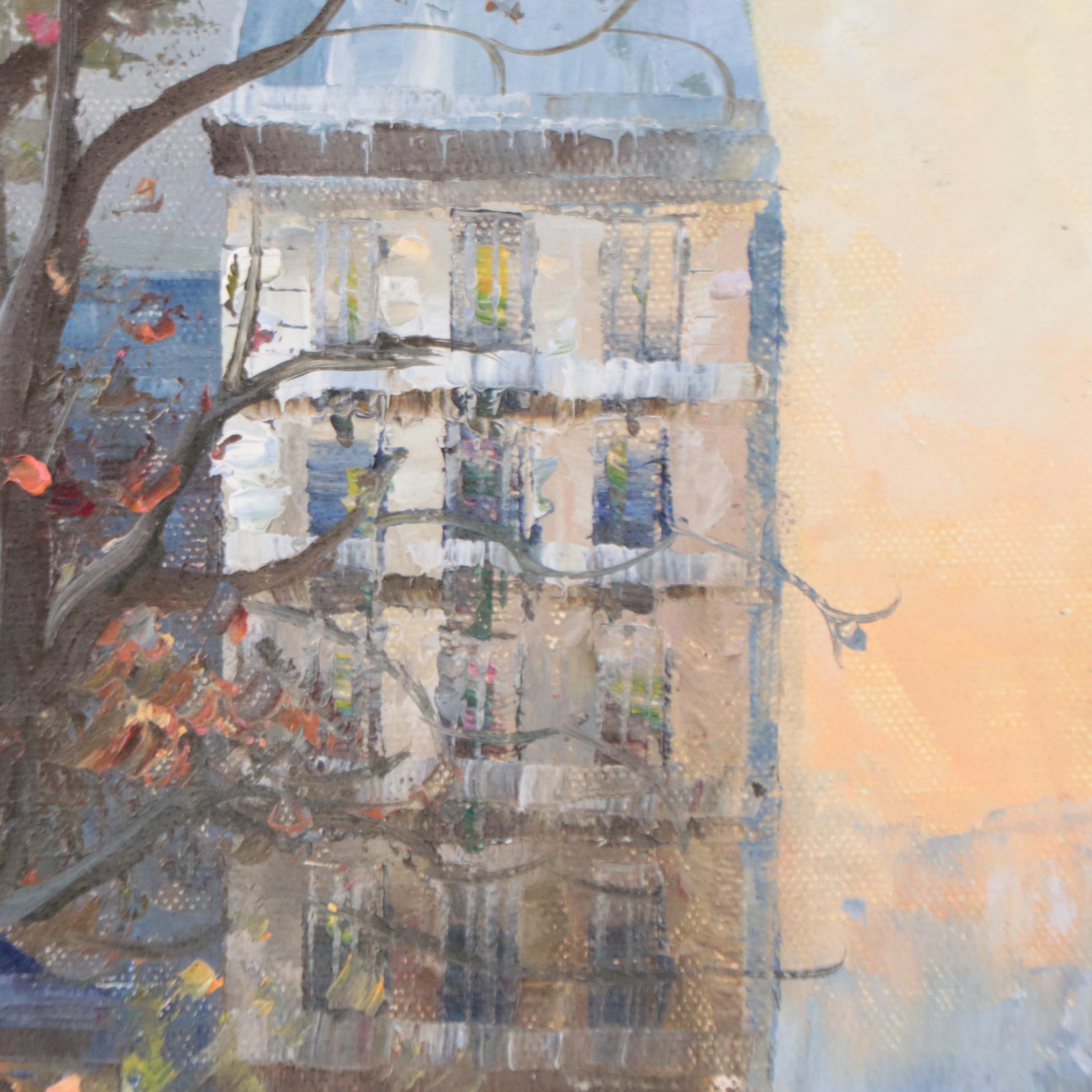 Impressionistic European Street Scene Acrylic Painting