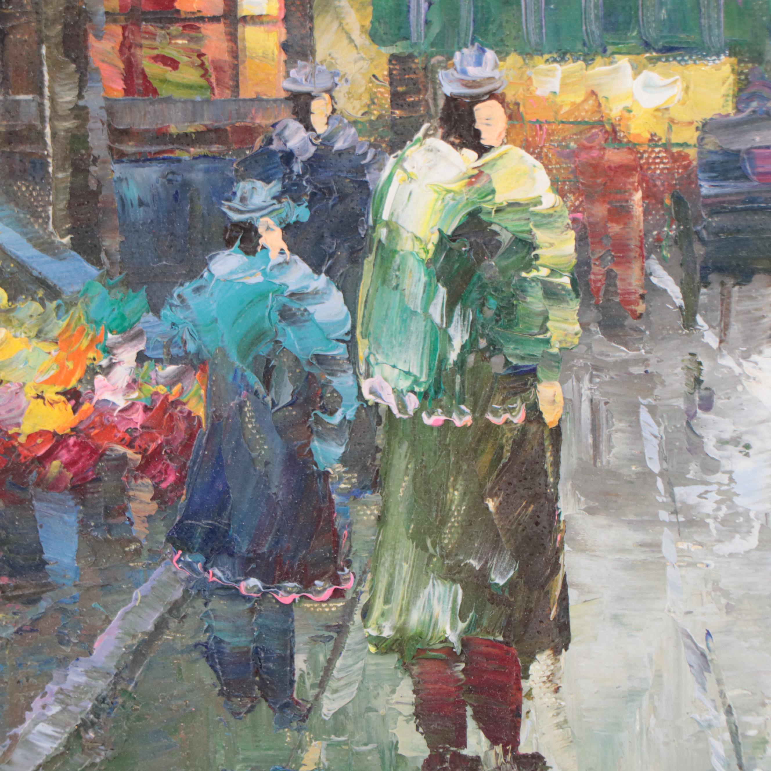 Impressionistic European Street Scene Acrylic Painting