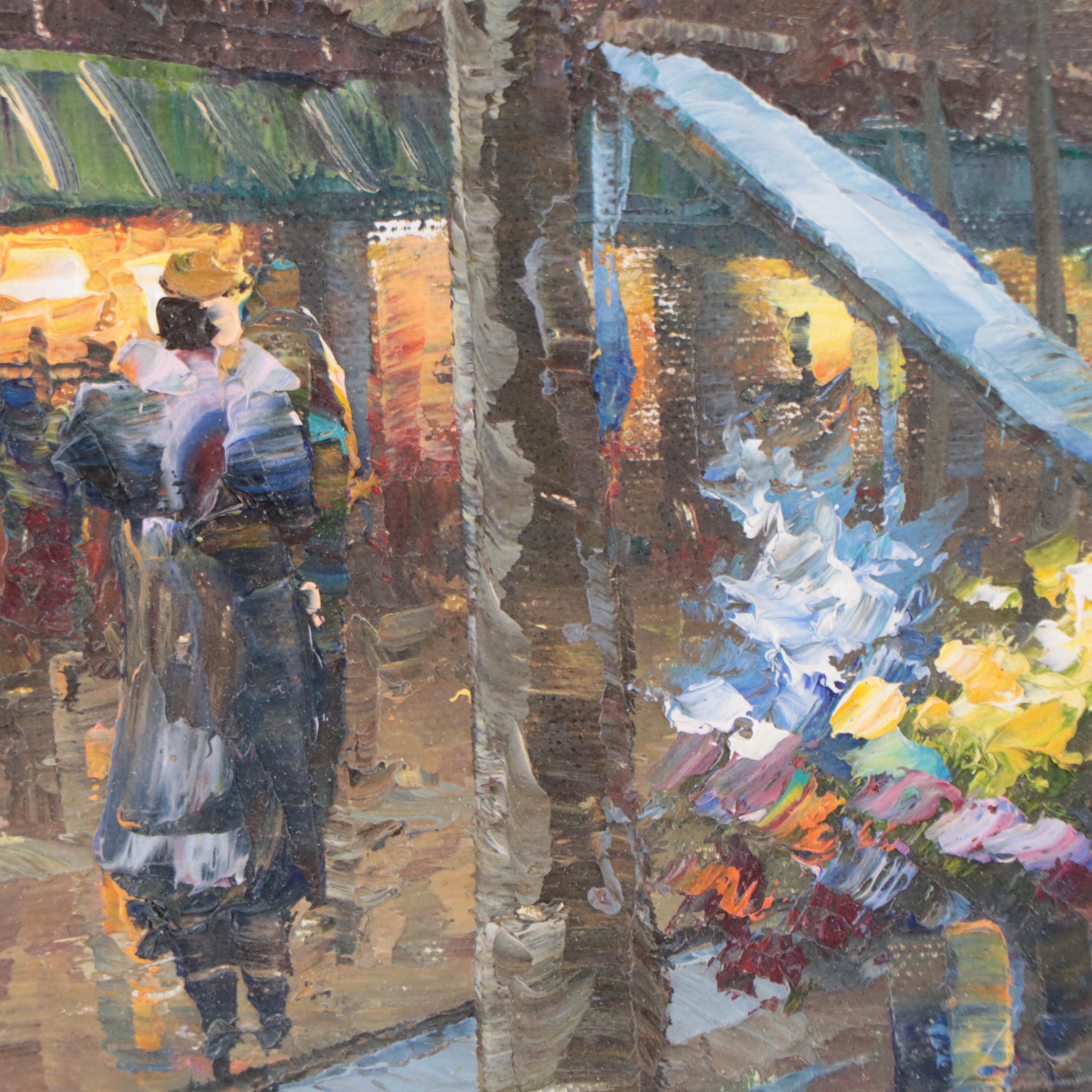 Impressionistic European Street Scene Acrylic Painting