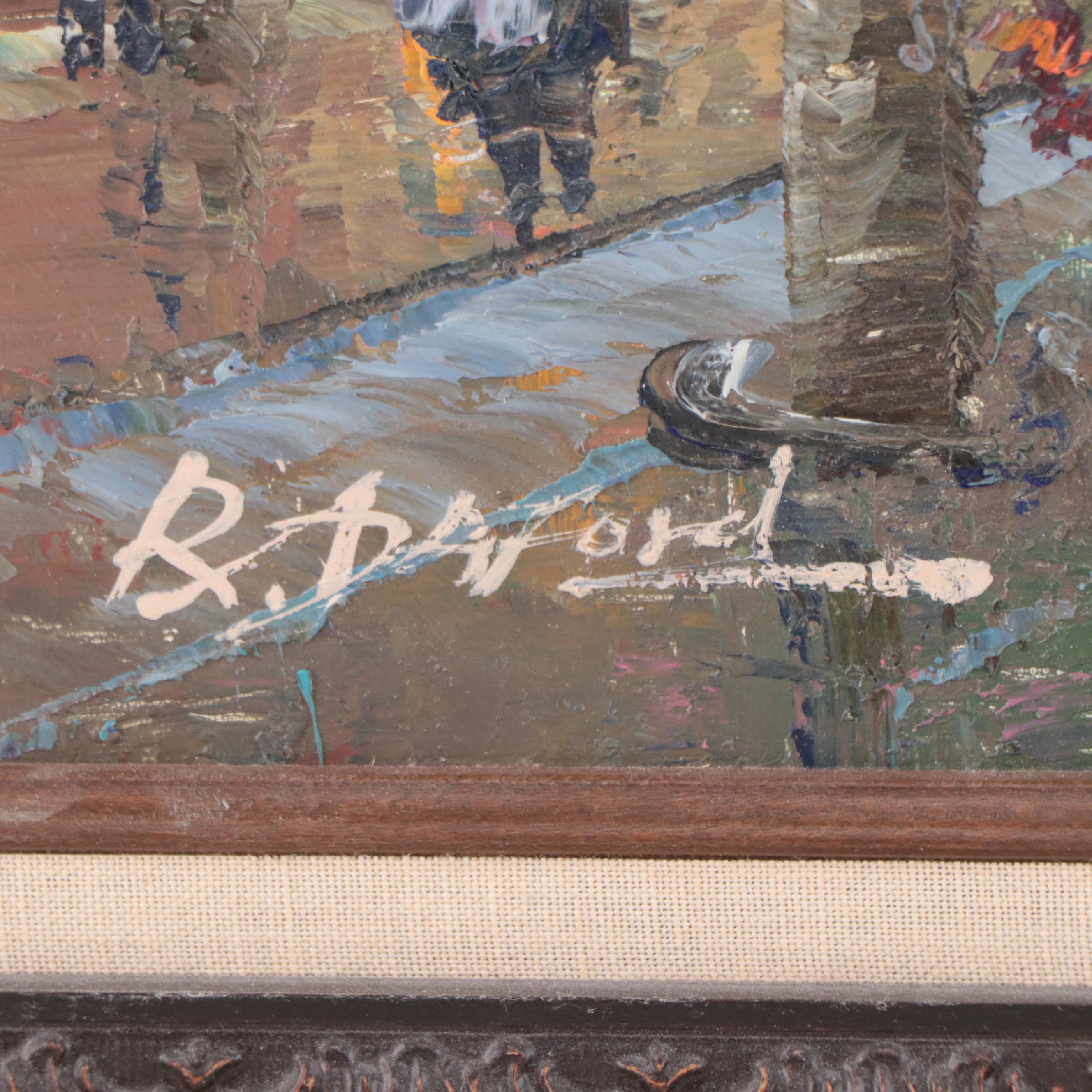 Impressionistic European Street Scene Acrylic Painting