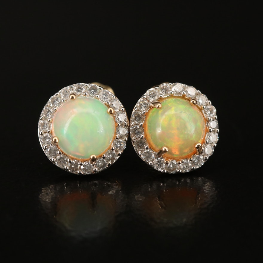 14K Opal and Diamond Halo Earrings