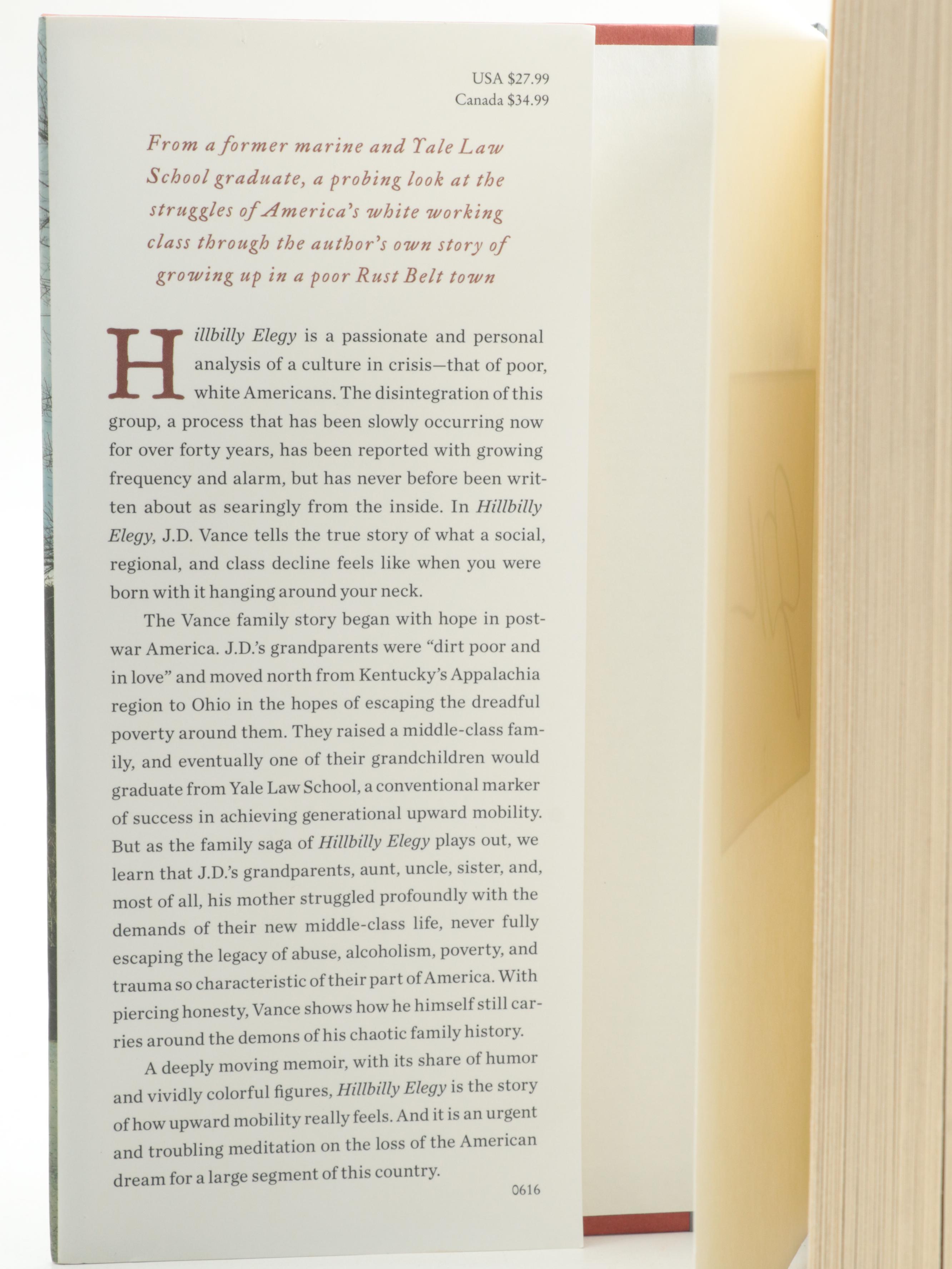 Signed First Edition "Hillbilly Elegy" by J. D. Vance and More