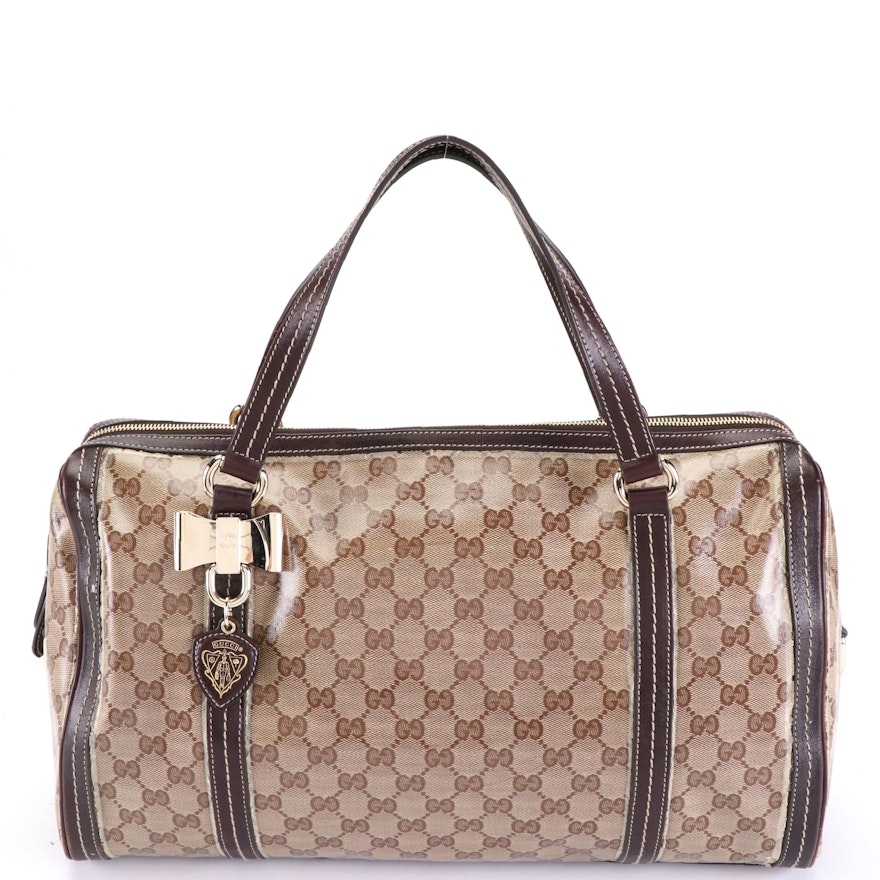 Gucci Duchessa GG Crystal Canvas and Leather Boston Bag