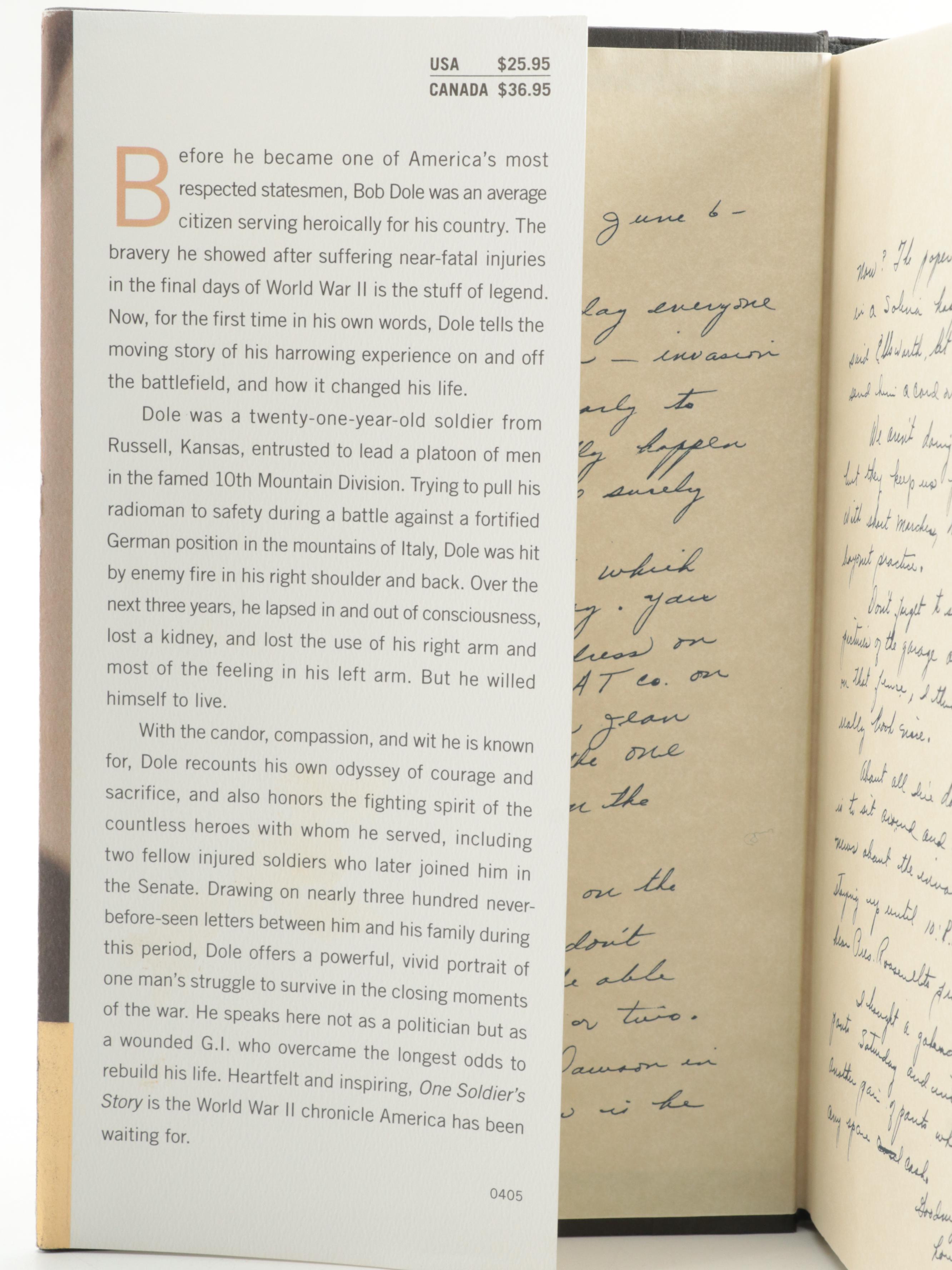 Signed First Edition "One Soldier's Story" by Bob Dole, 2005