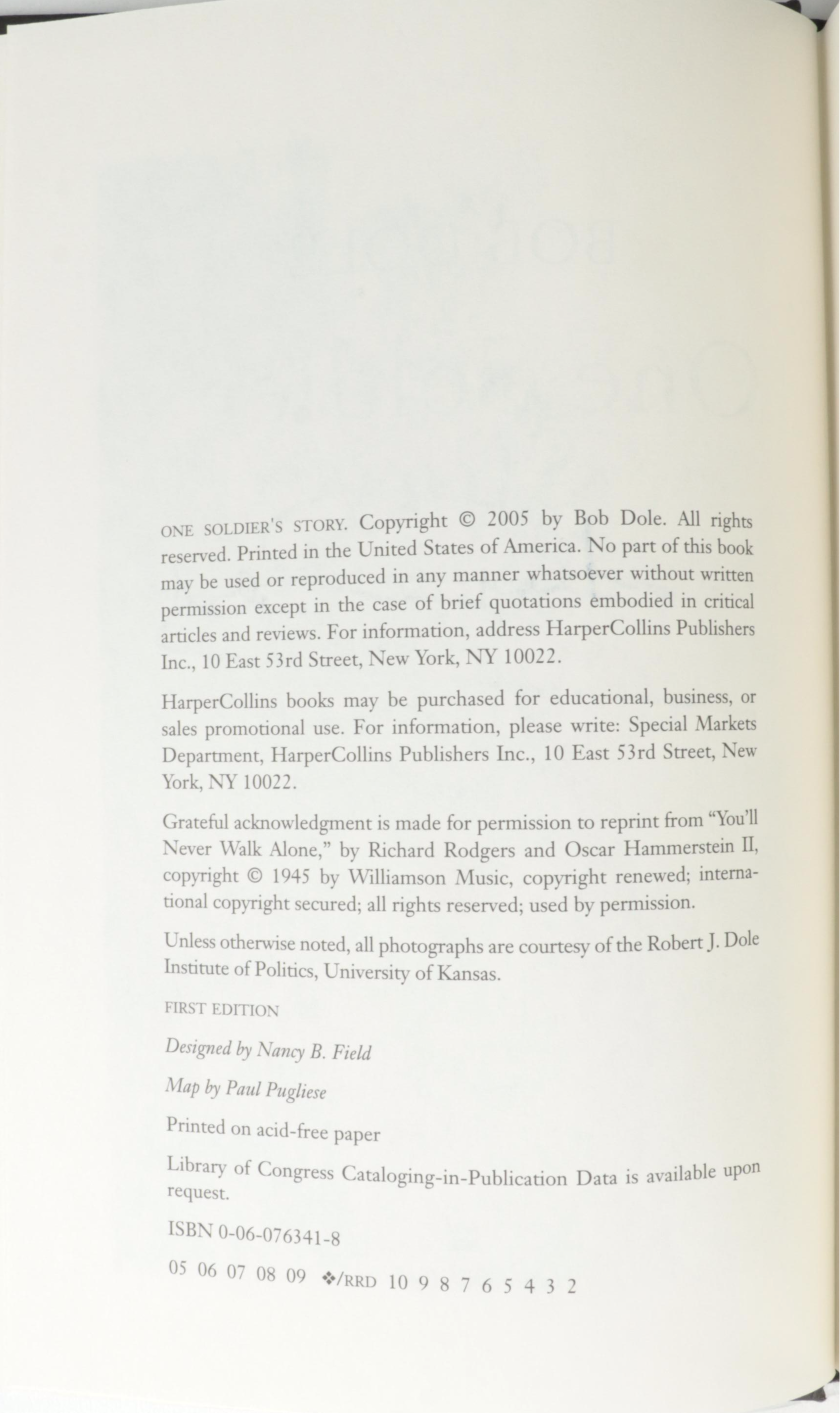 Signed First Edition "One Soldier's Story" by Bob Dole, 2005