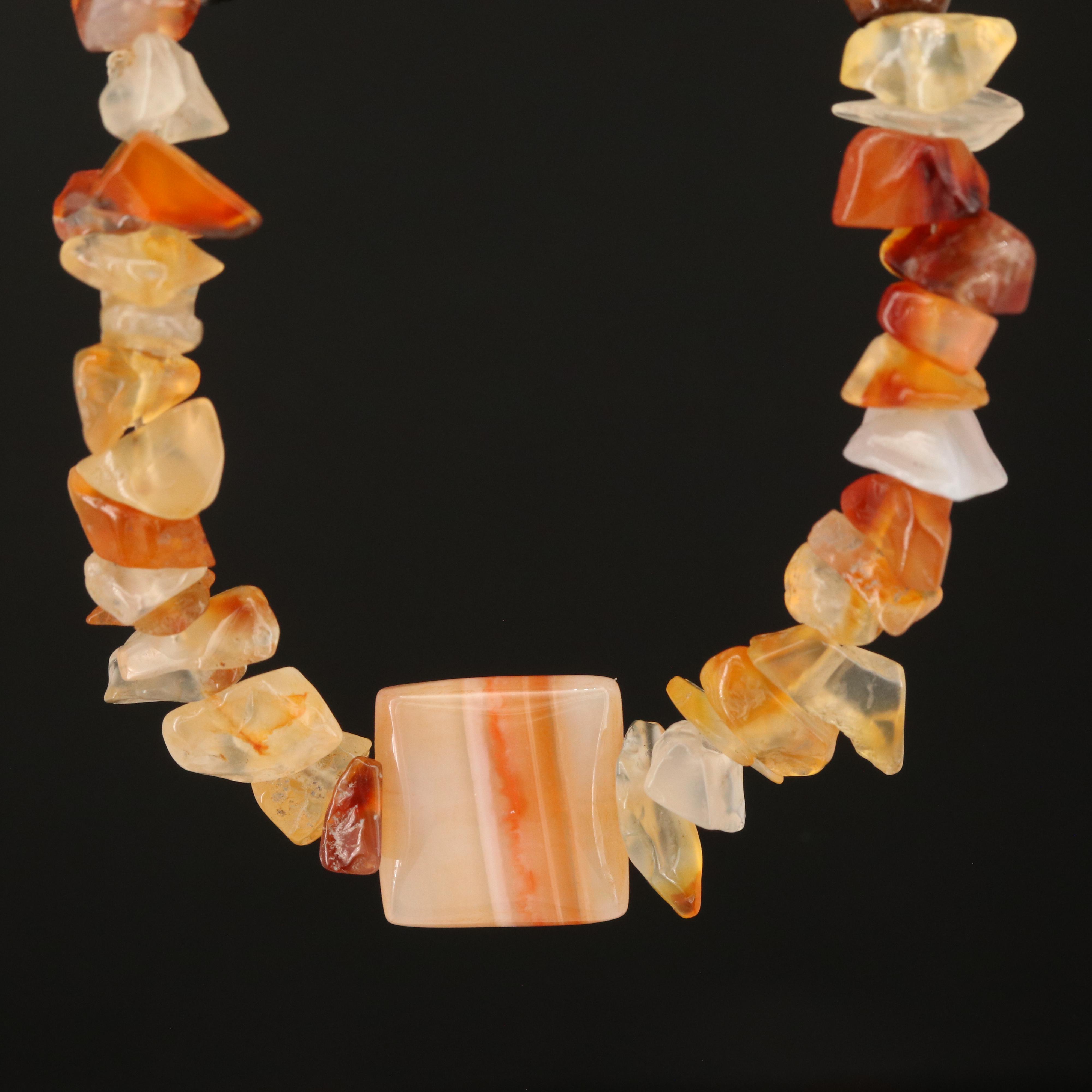 Amber, Agate and Mother-of-Pearl Beaded Necklaces and Bracelet