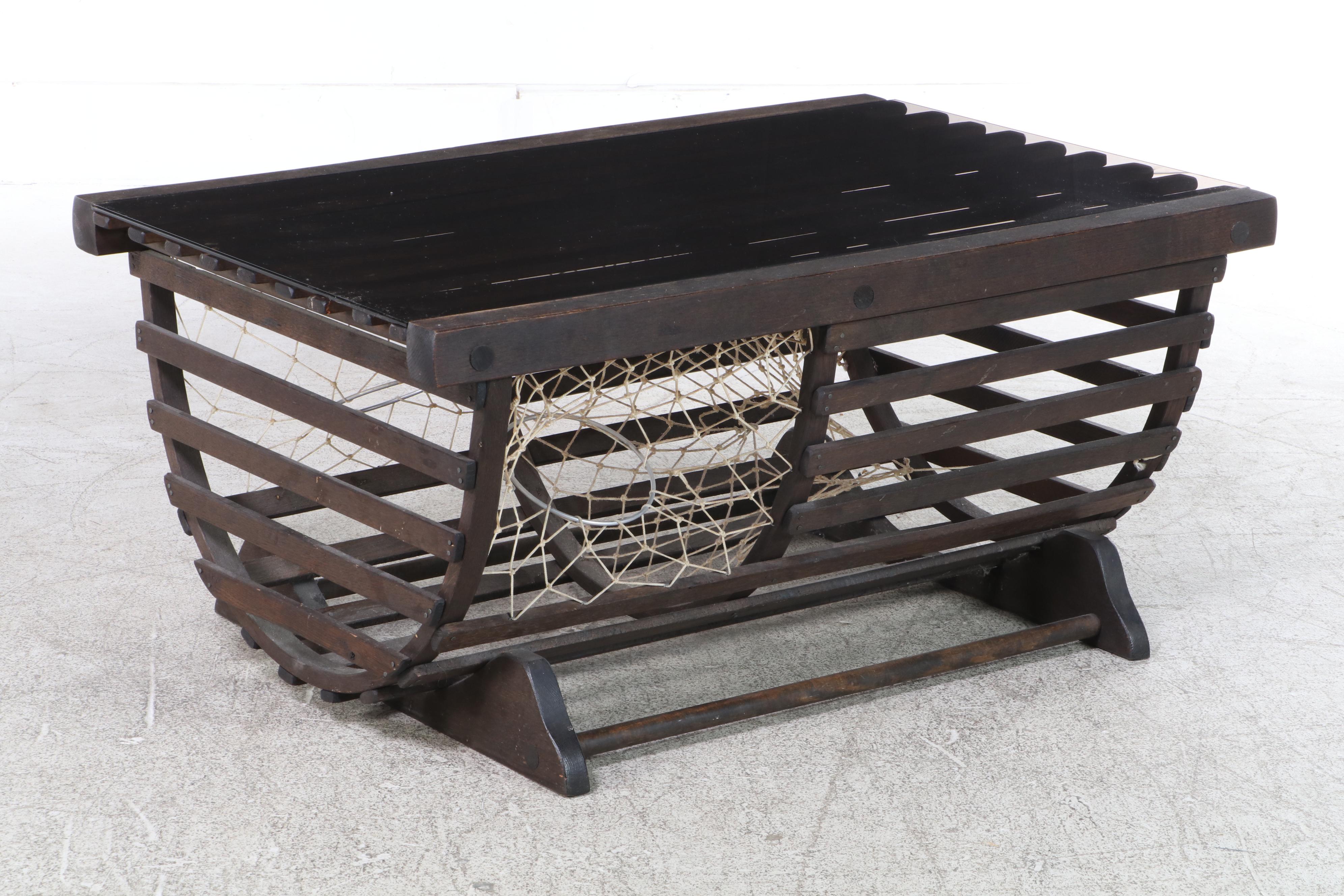 "Lobster Trap" Coffee Table with Tinted Glass Top