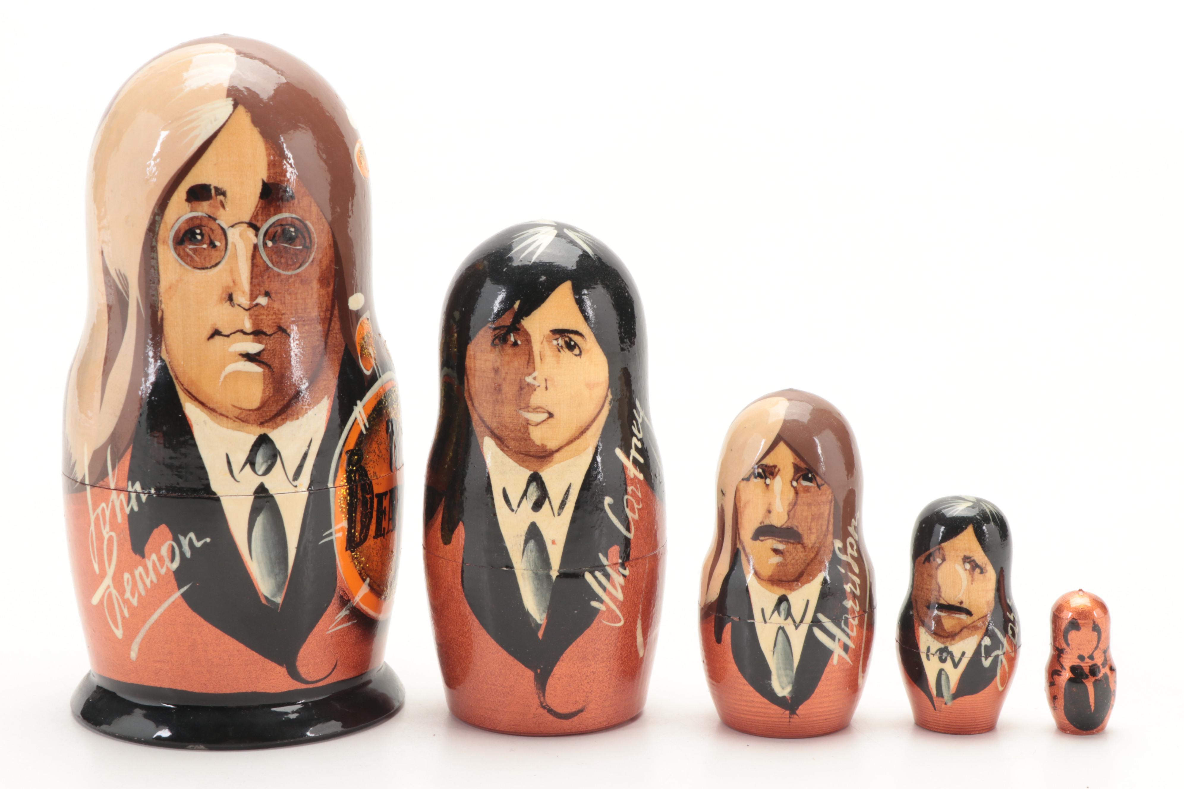 The Beatles Handmade Russian Nesting Dolls, Late 20th Century