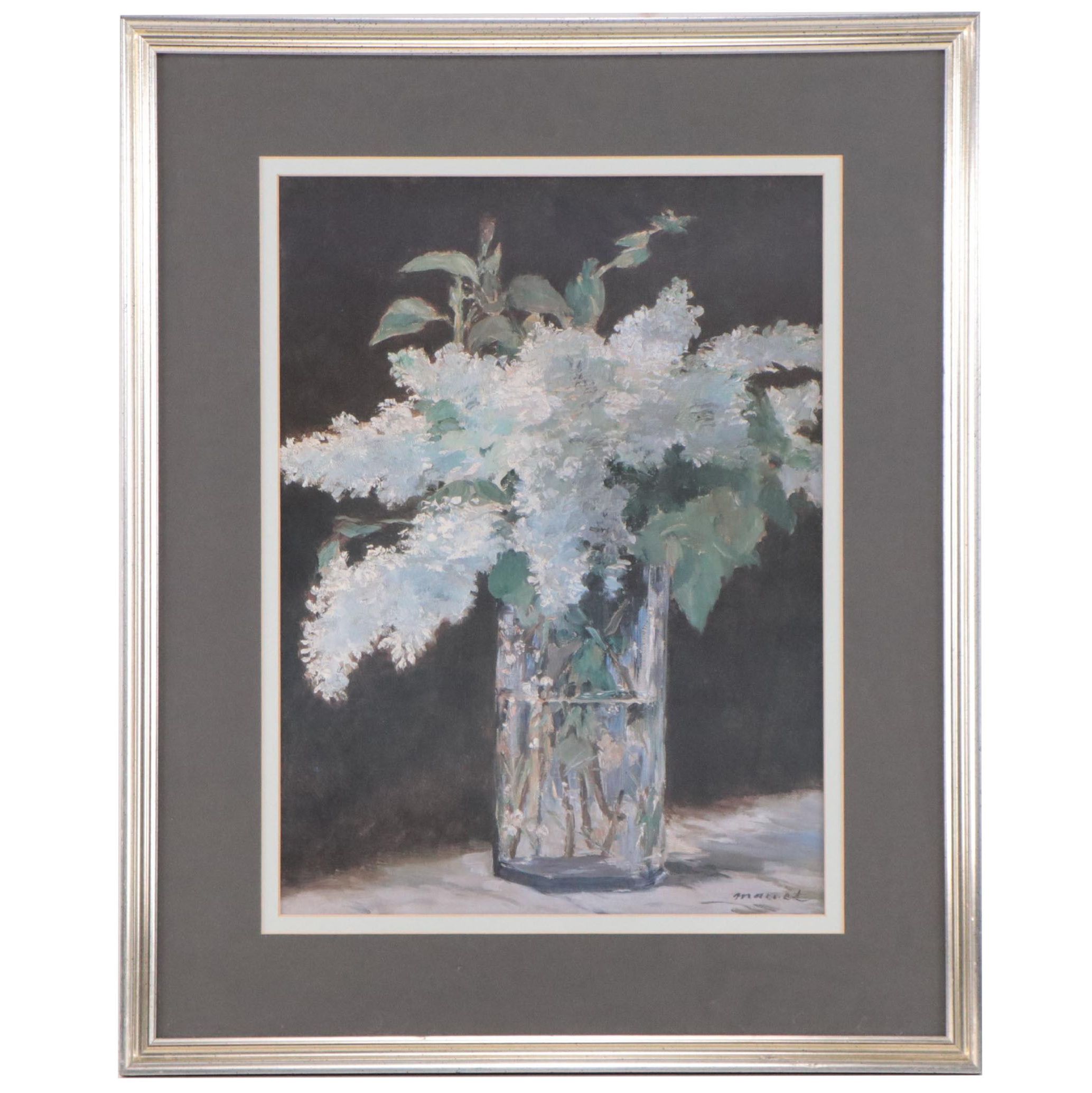 Still Life Offset Lithograph After Édouard Manet "White Lilacs in a Glass Vase"