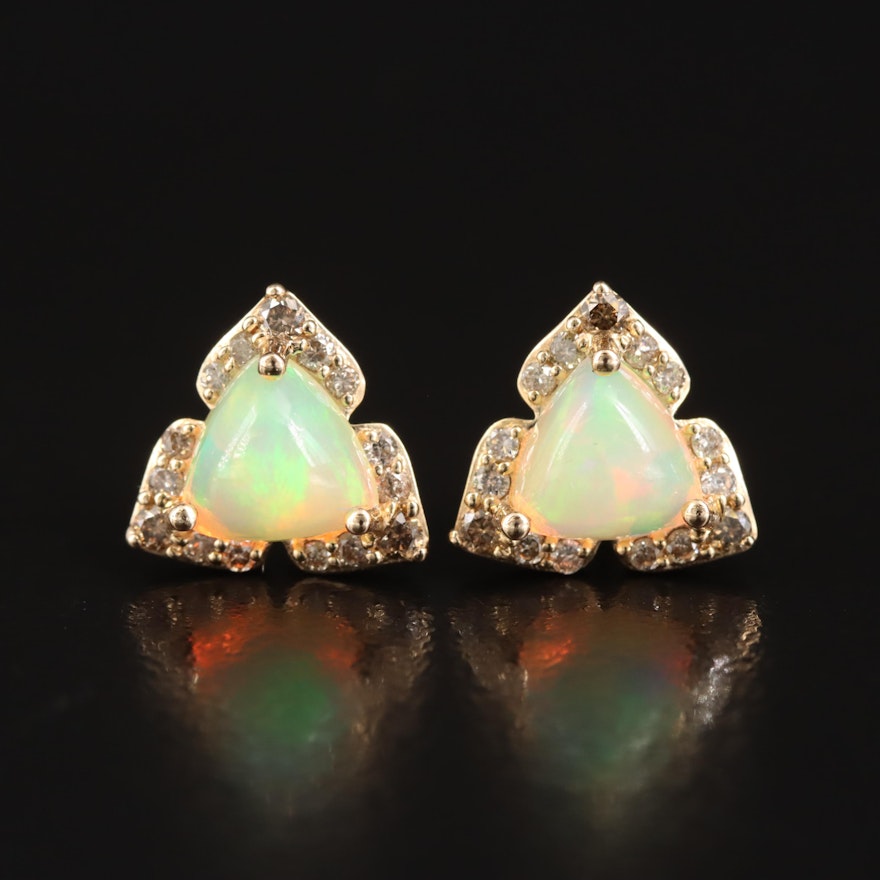14K Opal and Diamond Stud Earrings