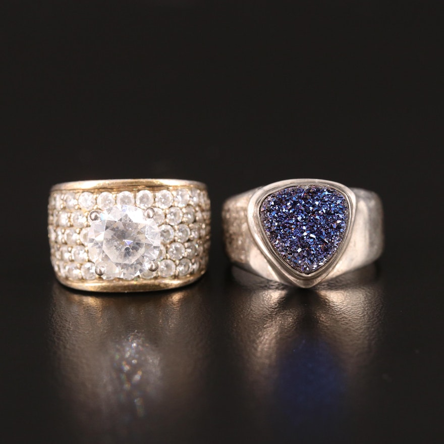 Sterling Druzy and Cubic Zirconia Rings