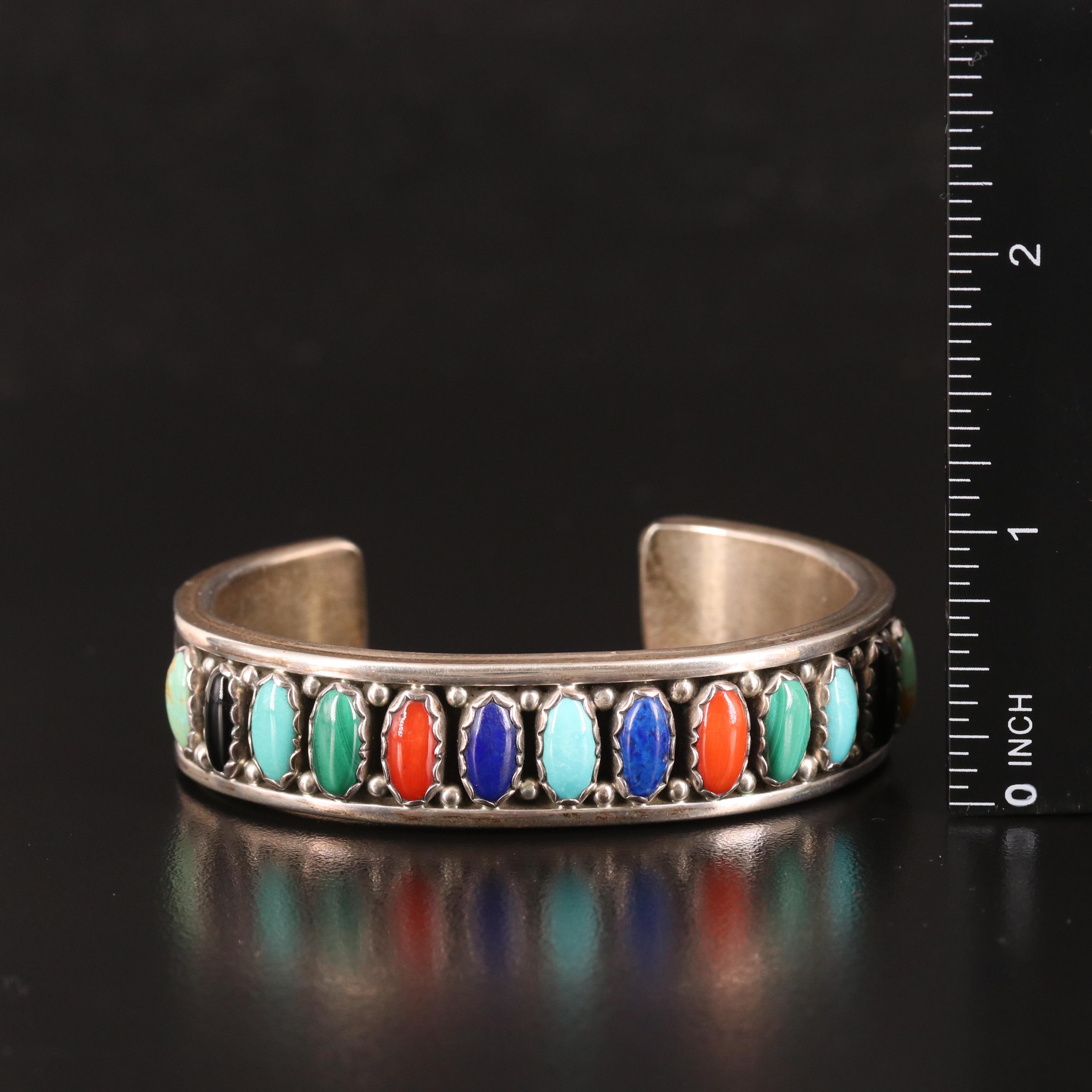 Murphy Platero Navajo Diné Sterling Coral, Malachite and Turquoise Cuff