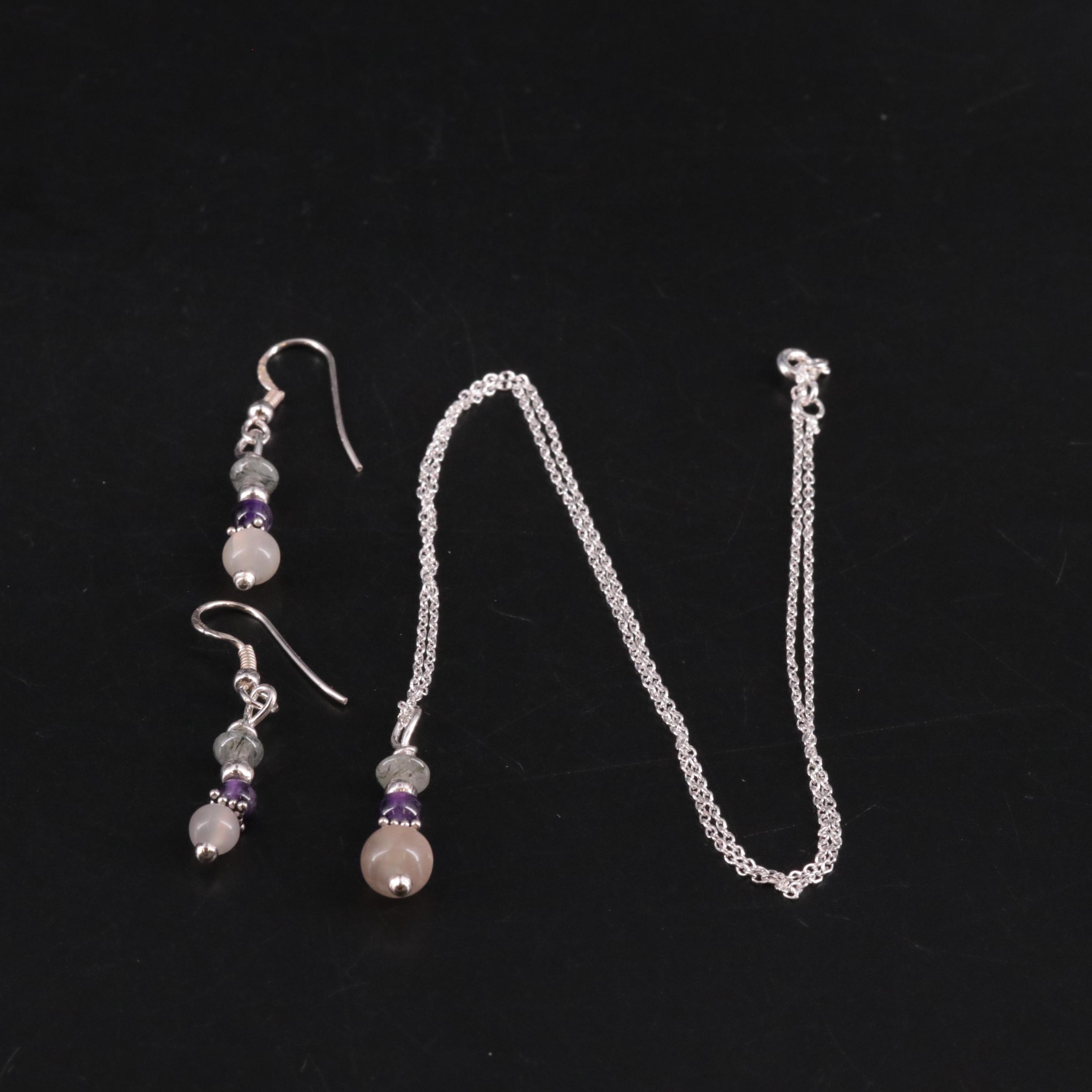 Sterling Gemstone Earrings and Pendant Necklace Set