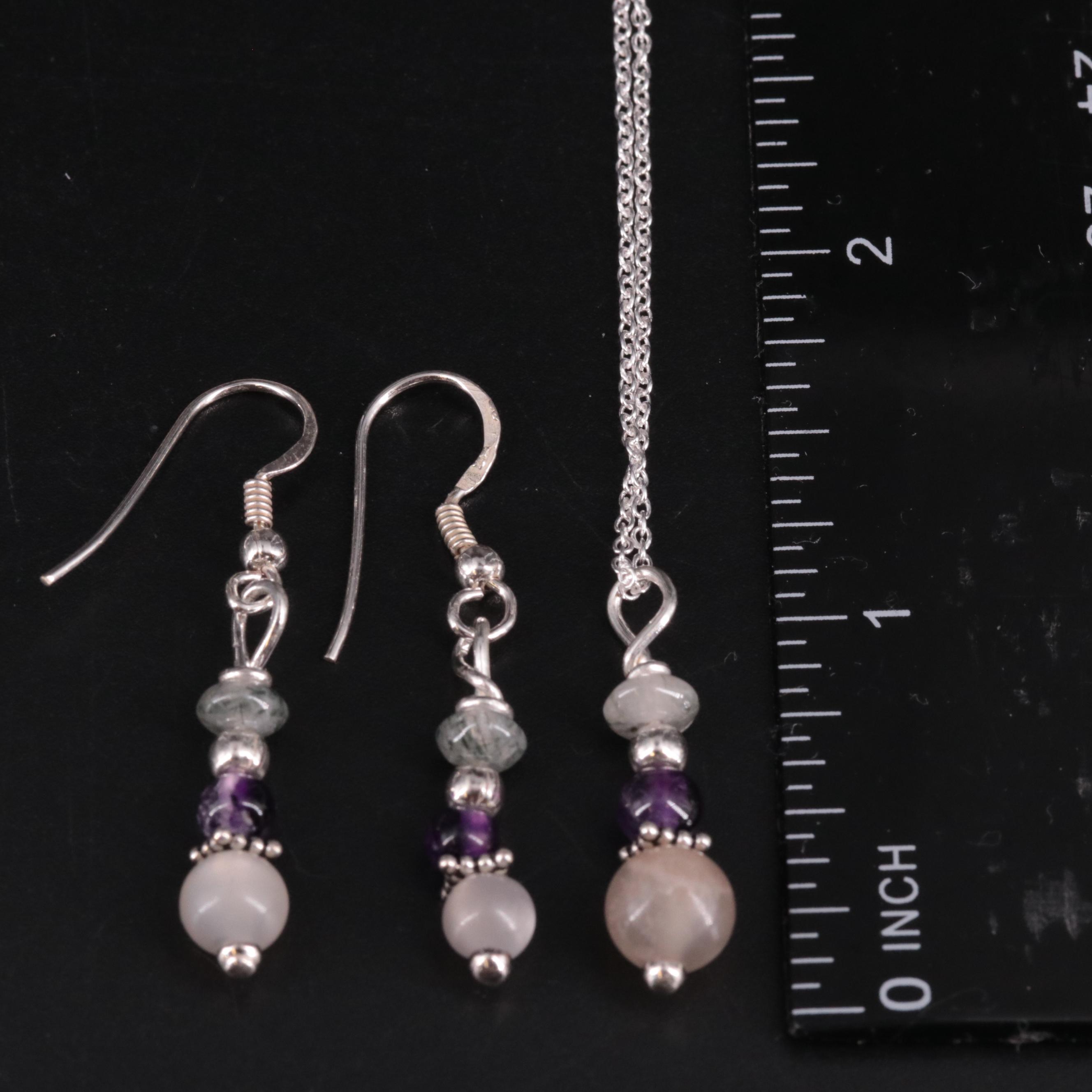 Sterling Gemstone Earrings and Pendant Necklace Set
