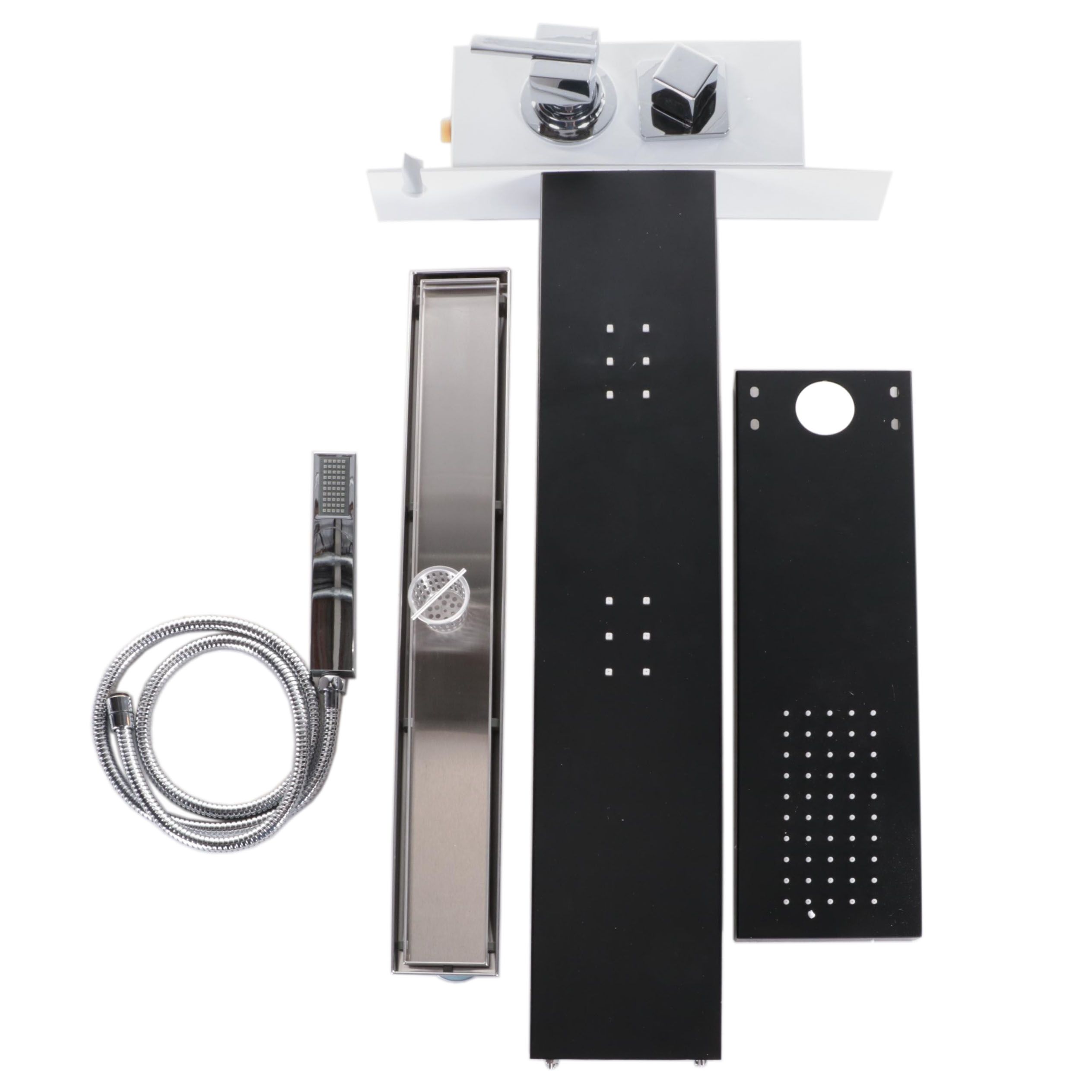 Matte Black Finish Shower System with Hand Shower and Linear Drain