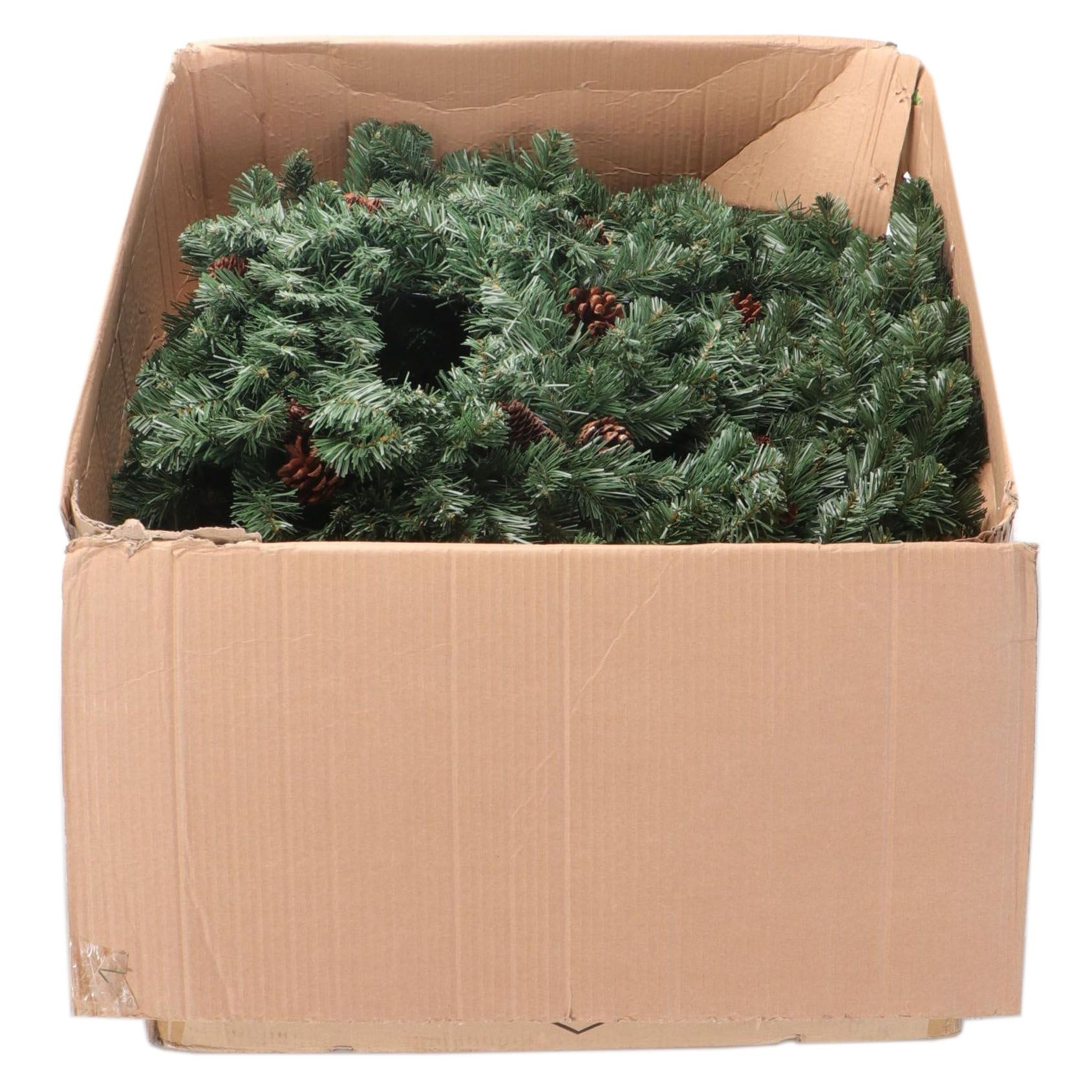 Two Faux Pine and Pinecone Garland Tiered Chandeliers