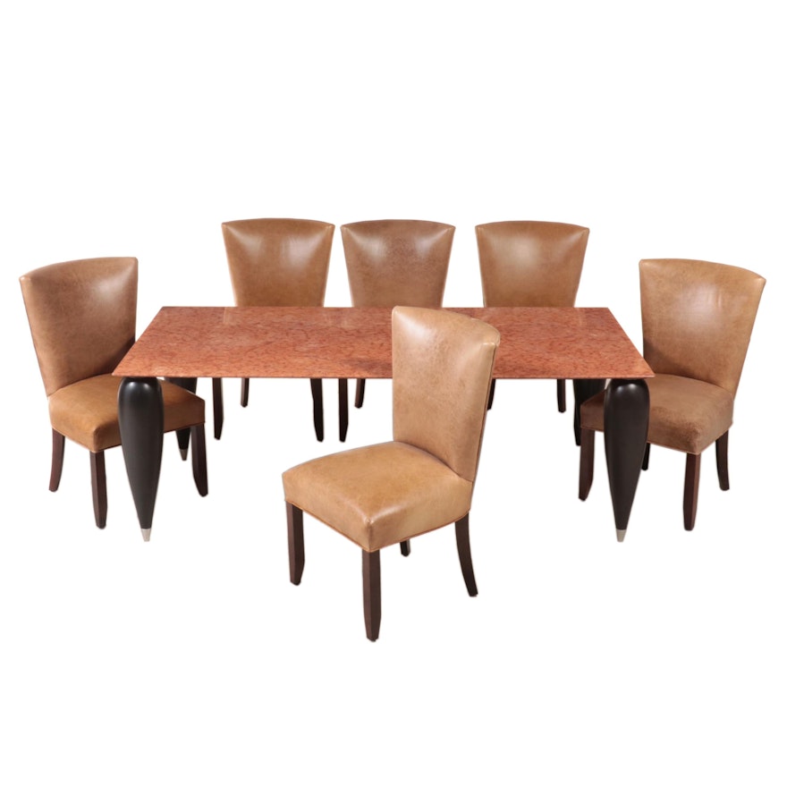 Design Master Leather Chairs with Rouge Marble Dining Table