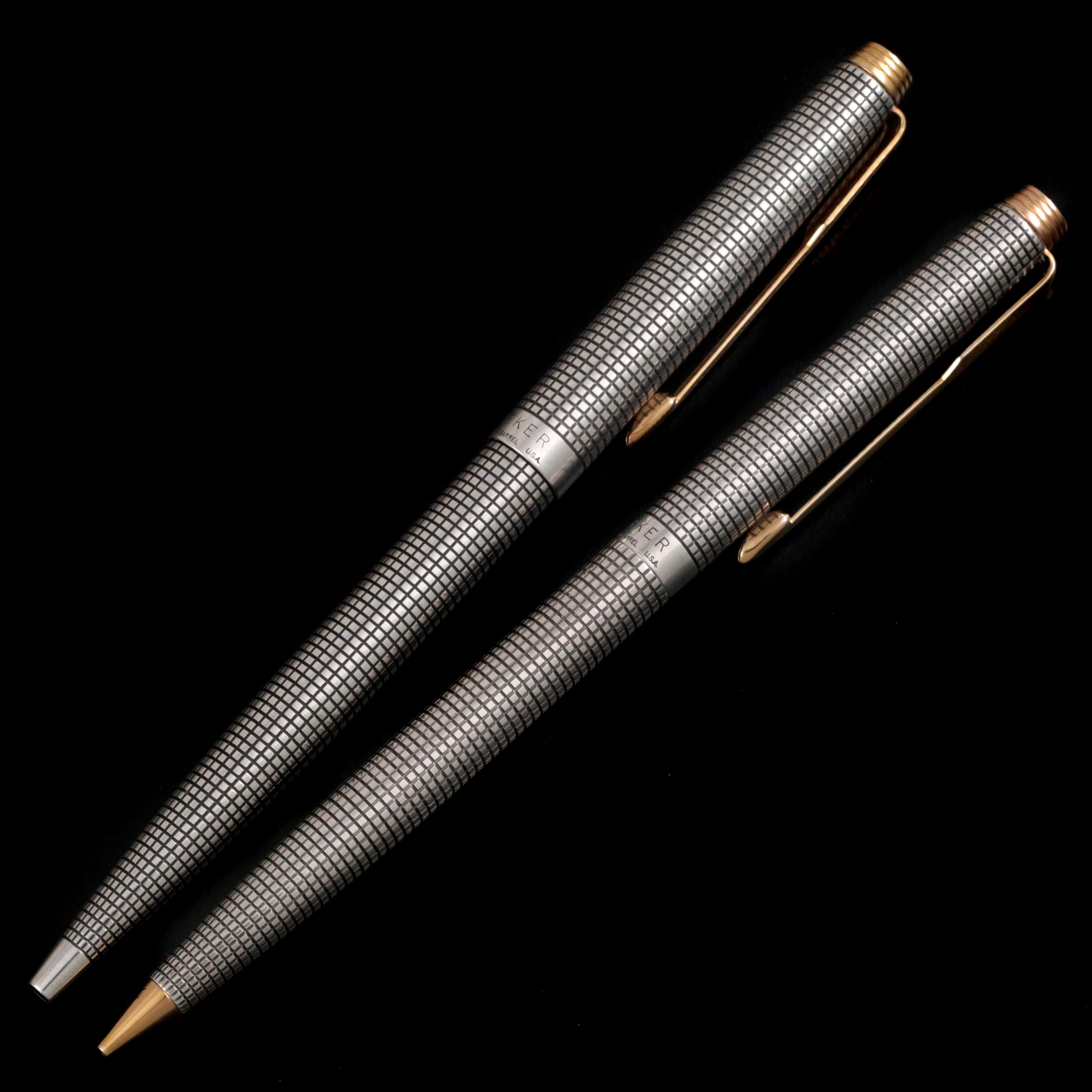 Parker 75 Cicelé Sterling Silver Ballpoint Pen and Pencil Set, Late 20th Century