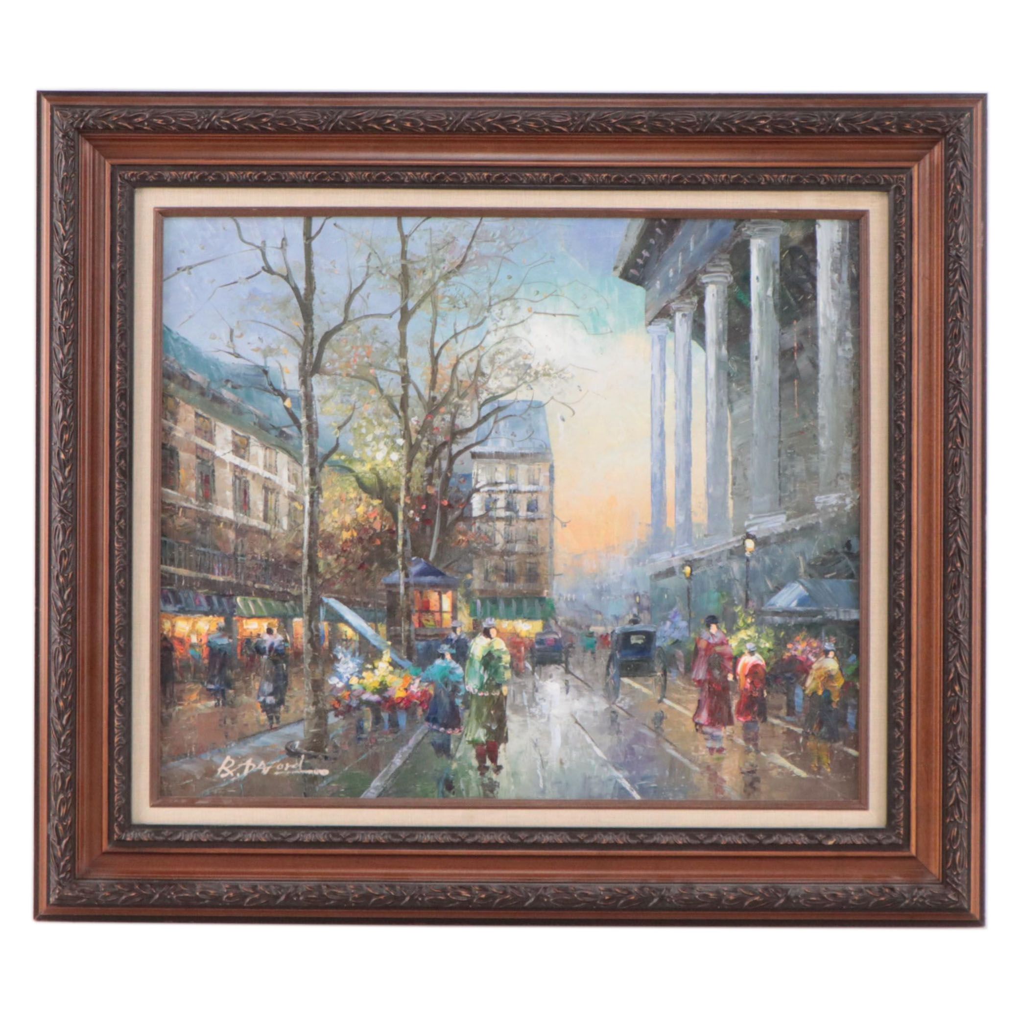 Impressionistic European Street Scene Acrylic Painting