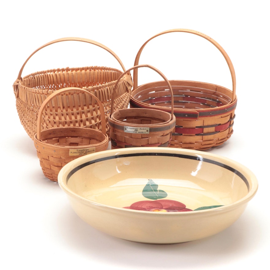 Longaberger and Other Woven Baskets with Watt Pottery Bowl