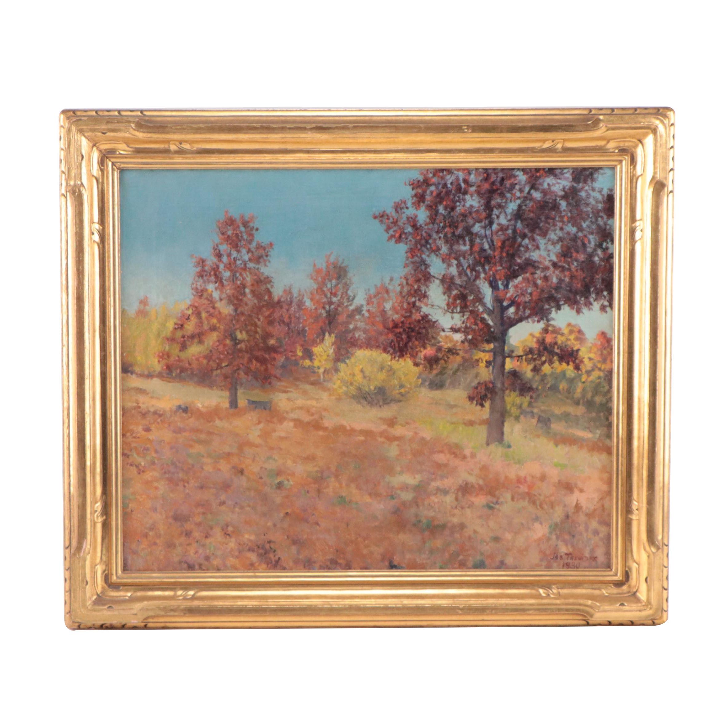 Joseph Trevitts Autumnal Landscape Oil Painting, 1930